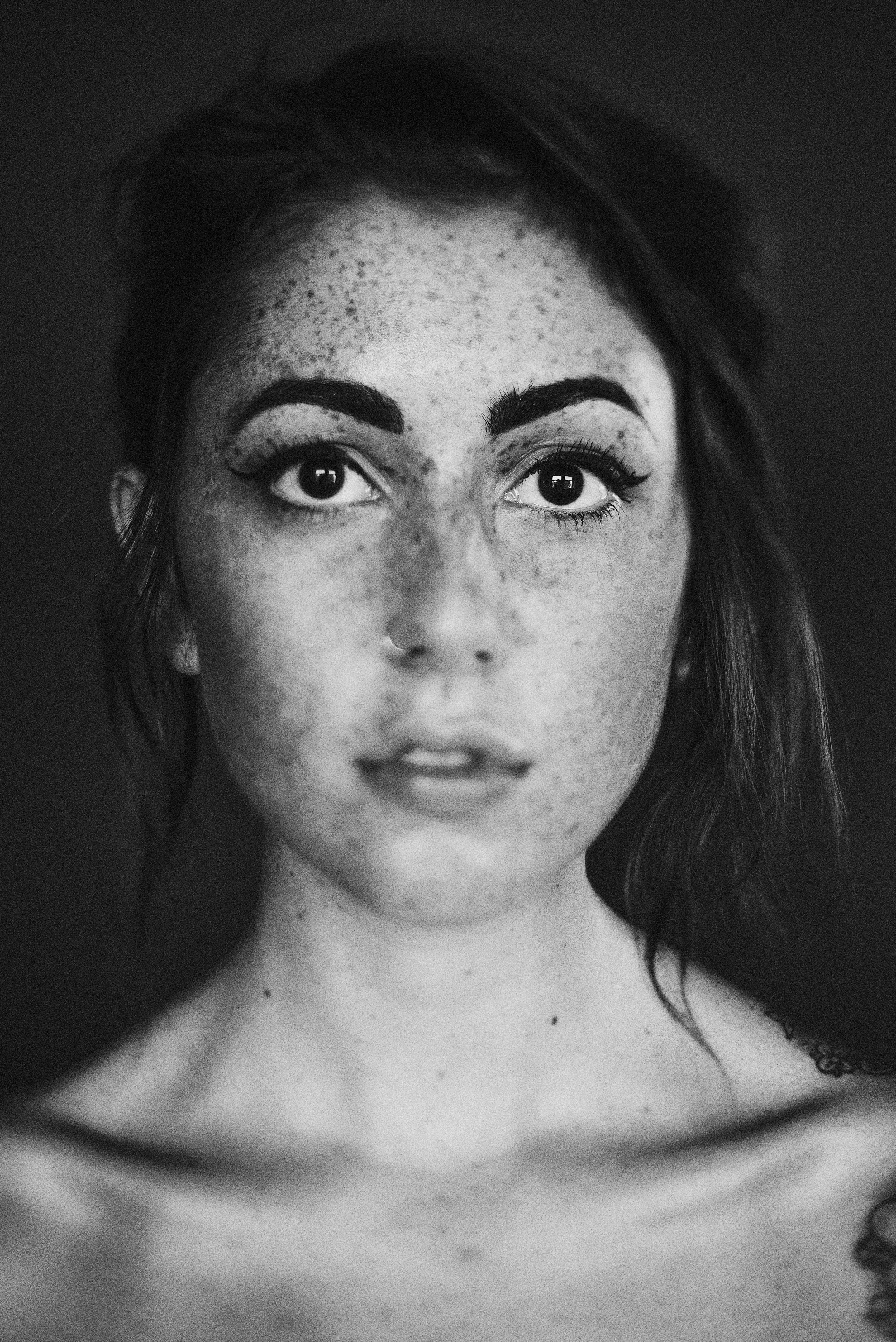 Dustin Genereux Monochrome Closeup Eyes Nose Ring Portrait Women Studio 2500x3745