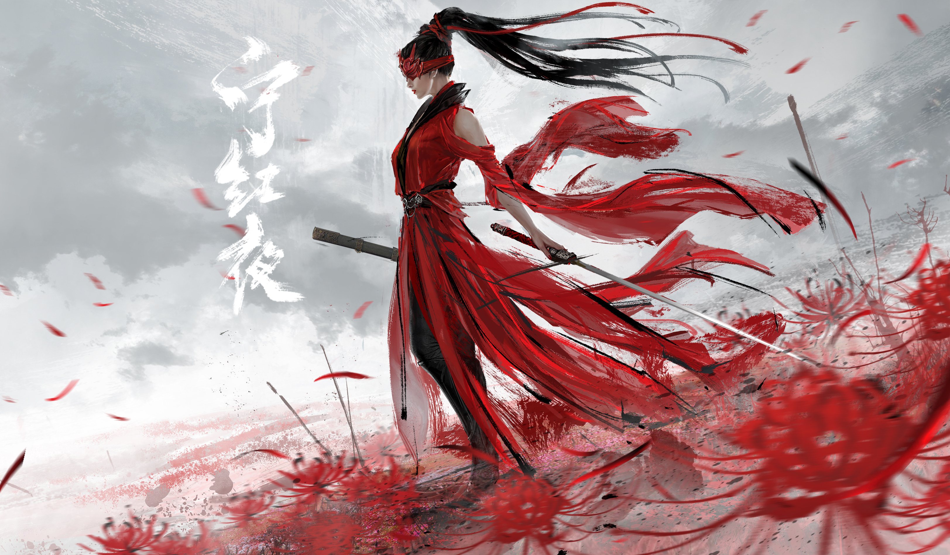 Fantasy Warrior Women Red Dress Video Game Art Naraka Bladepoint Game Characters 3246x1898