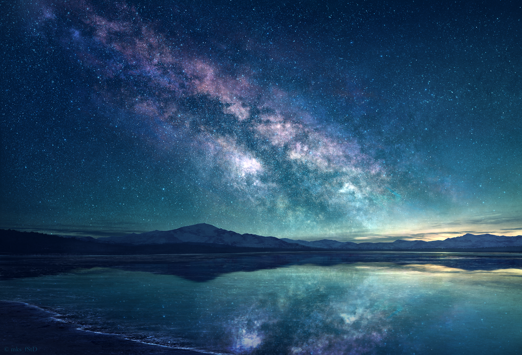 Sky Lake Night Stars Milky Way Mks 1746x1188