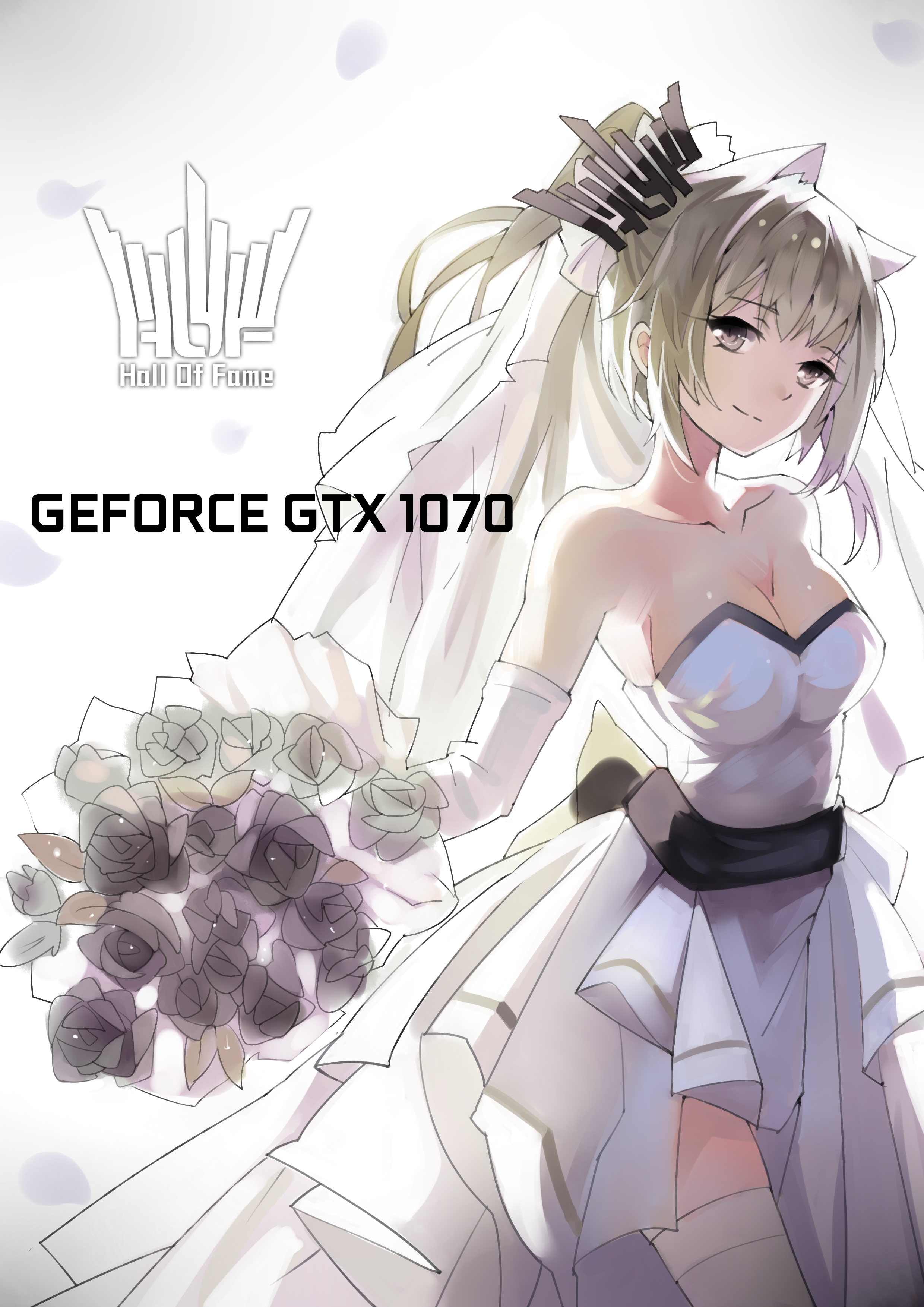 Nvidia GTX AMD Anime Girls Anime Dress Wedding Attire Wedding Dress Bridal Veil Thigh Highs Ponytail 2480x3507