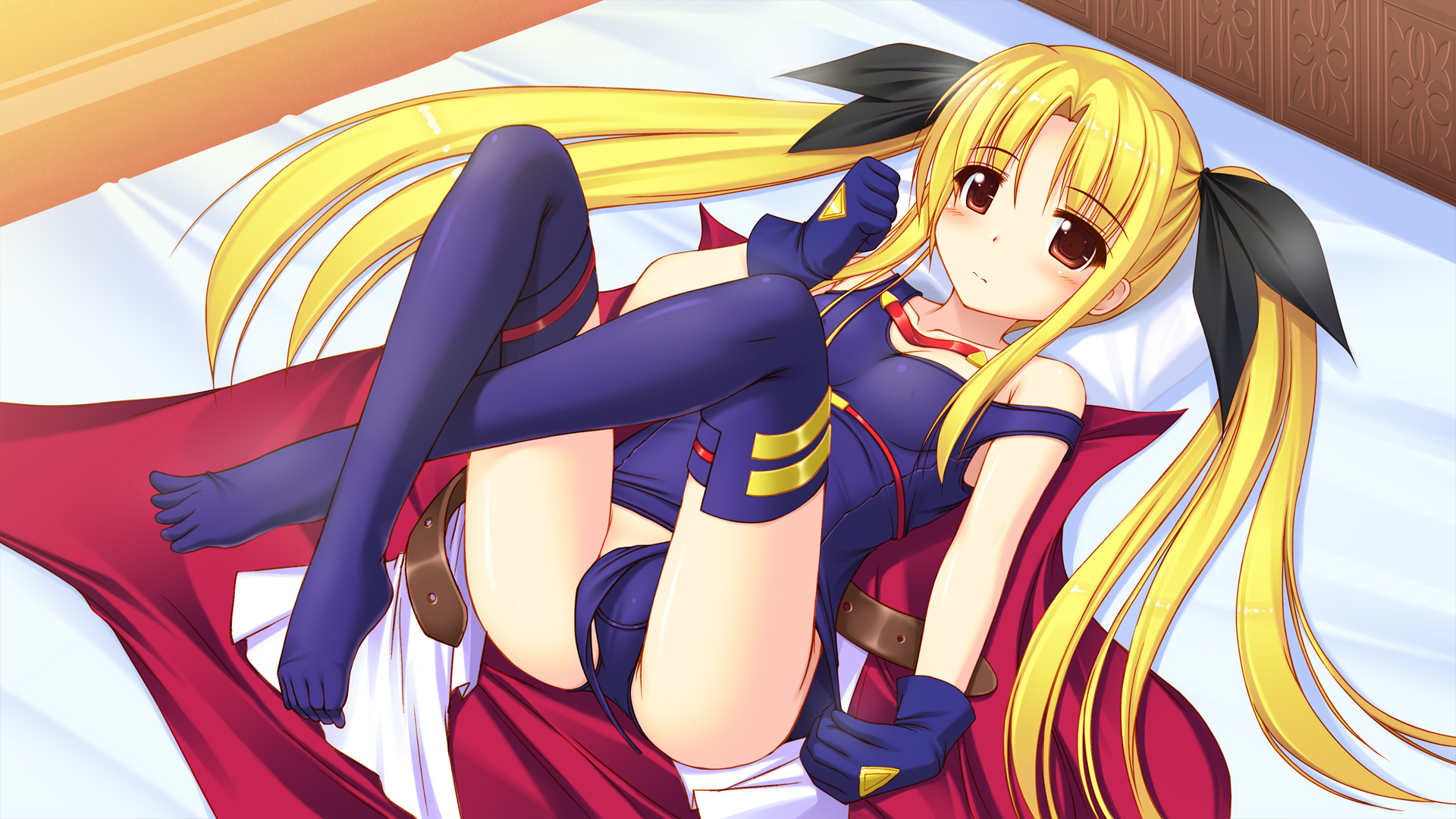 Artwork Anime Girls In Bed Blonde Twintails Brown Eyes Thigh Highs Mahou Shoujo Lyrical Nanoha Fate  1920x1080