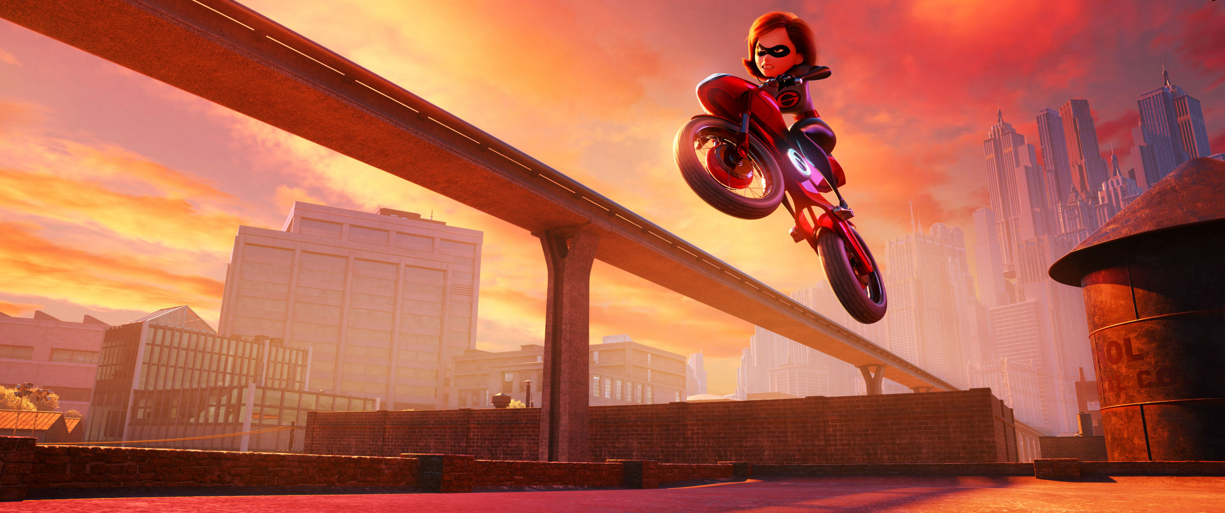 City Disney Elastigirl Helen Parr Incredibles 2 Motorcycle Movie Pixar The Incredibles 4000x1676
