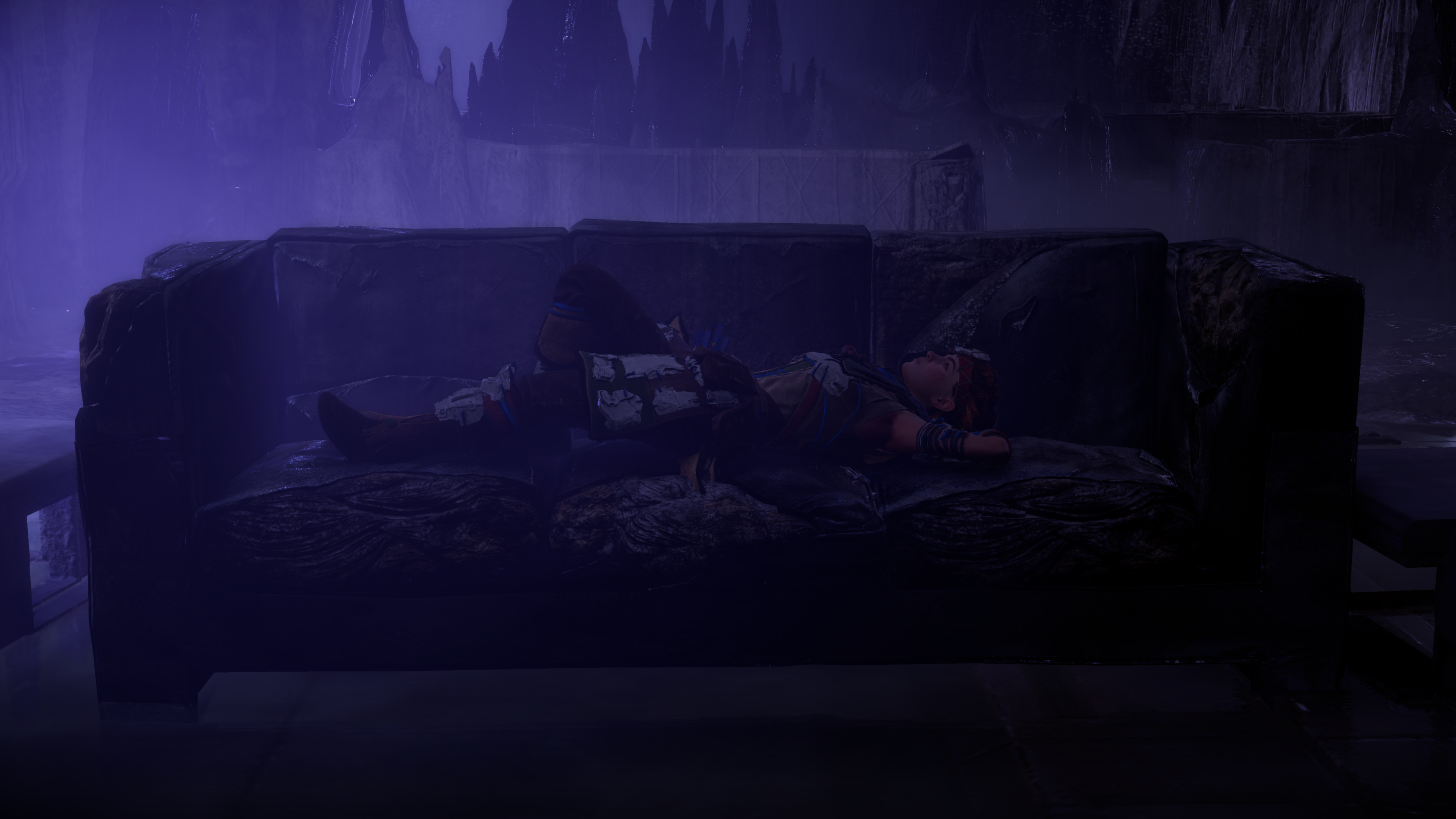 Horizon Zero Dawn Horizon Zero Dawn Aloy Horizon Zero Dawn Laying On Back Laying On Couch Cave Vault 3840x2160