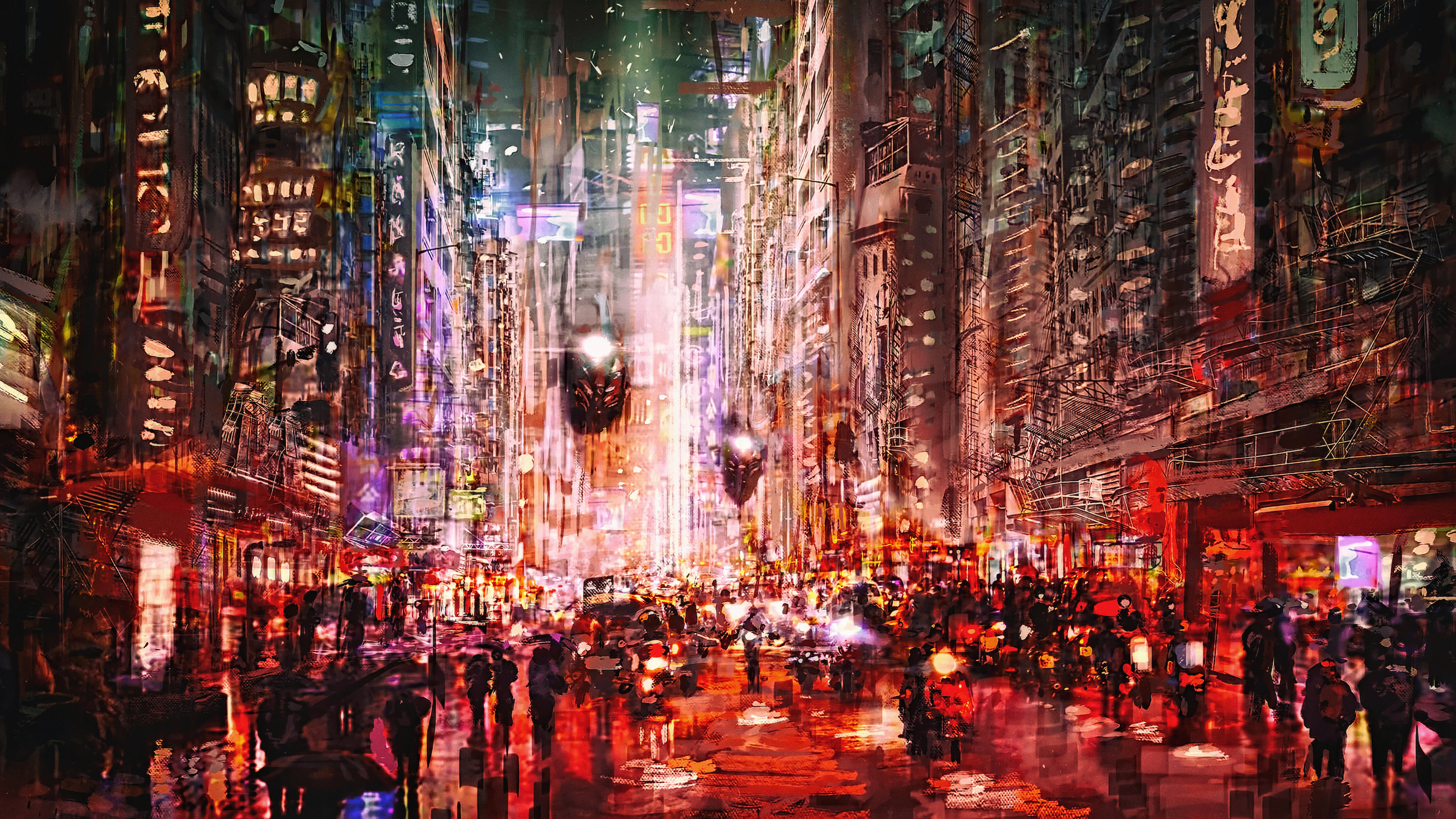 City Cyberpunk Futuristic People 3840x2160