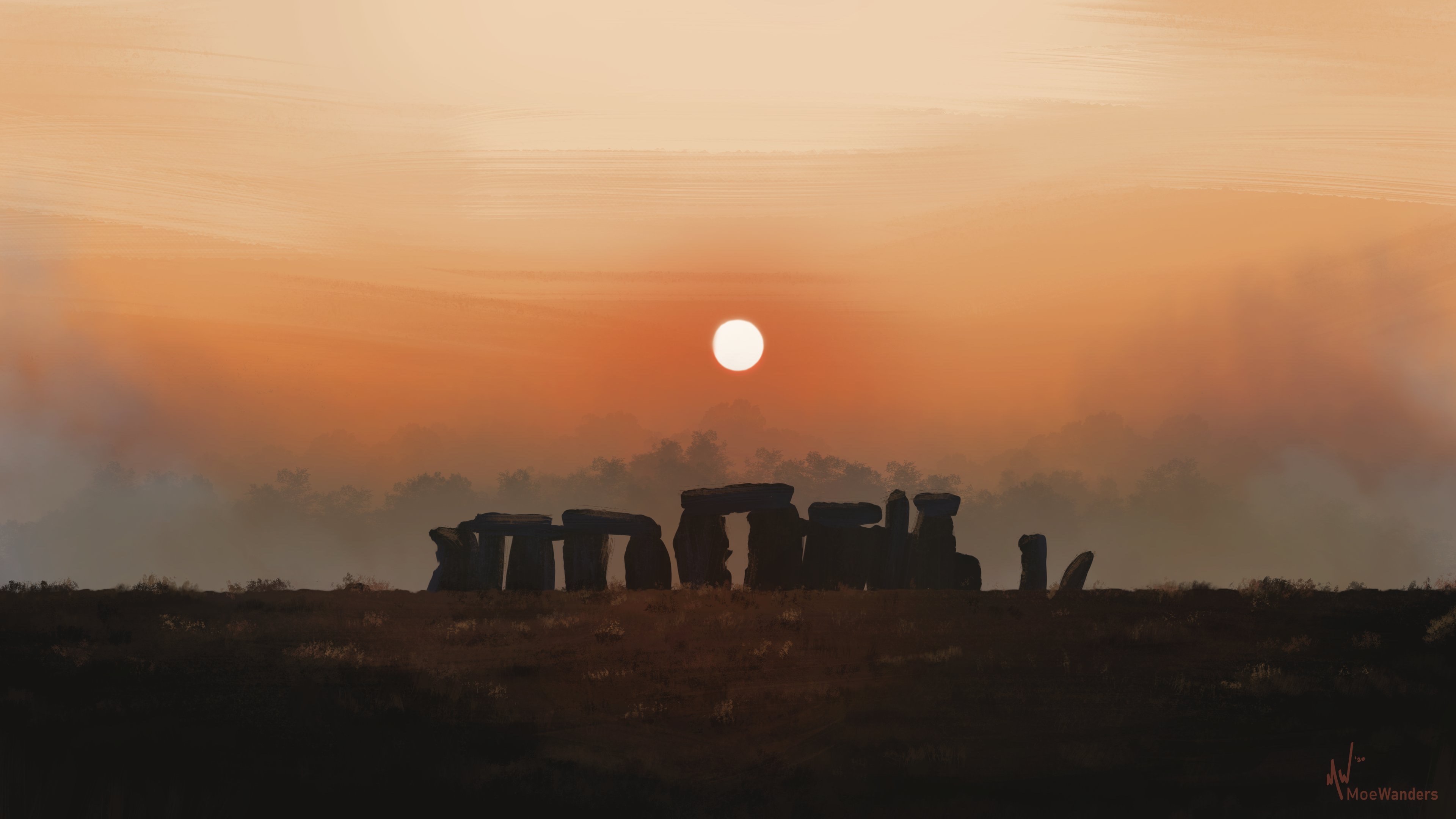 Digital Art Stonehenge Sunset Landscape Momo Artist 3840x2160