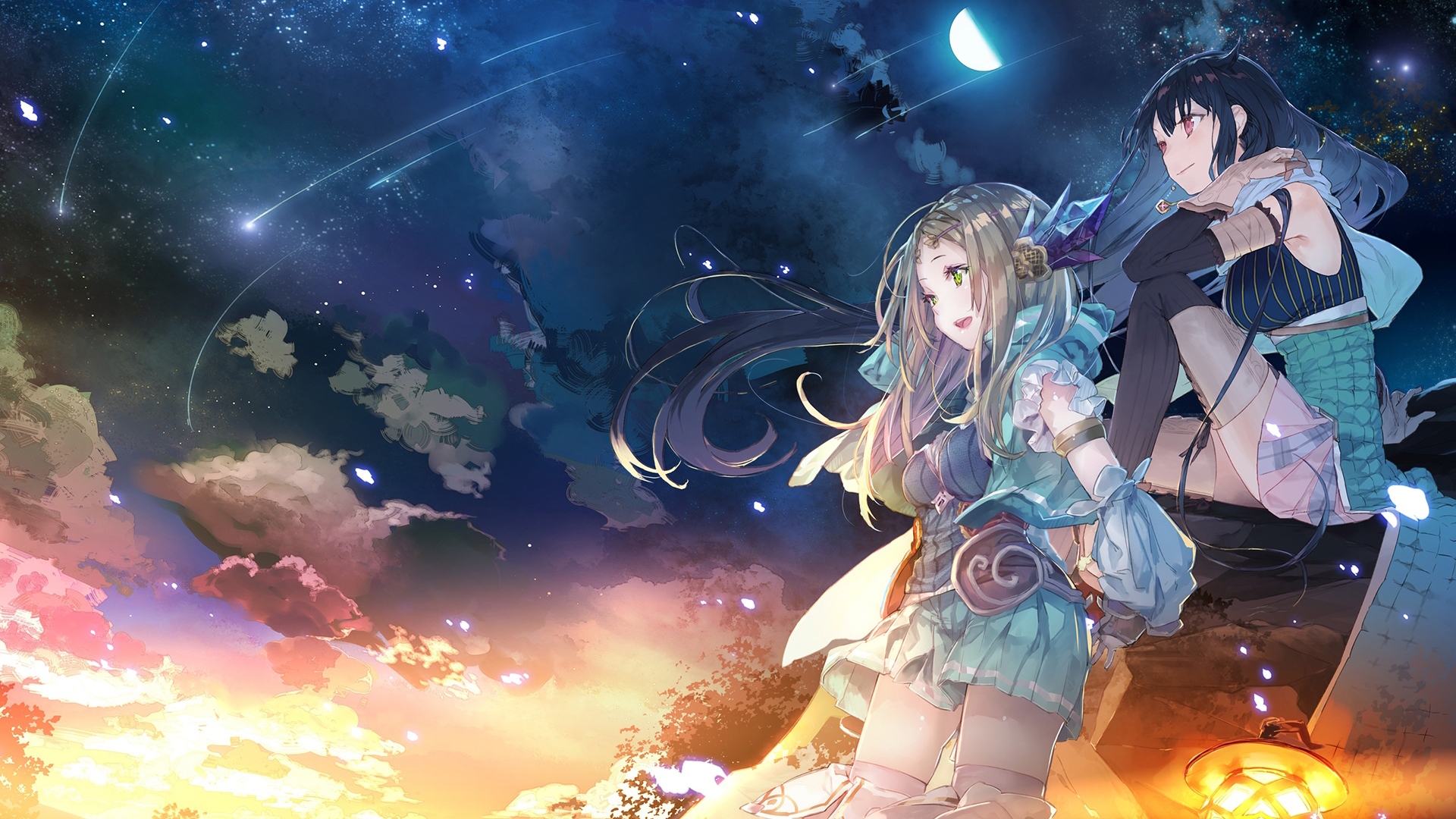 Anime Girls Clouds Starry Night Fantasy Art Atelier Firis Atelier Firis Mistlud Yuugen 1920x1080