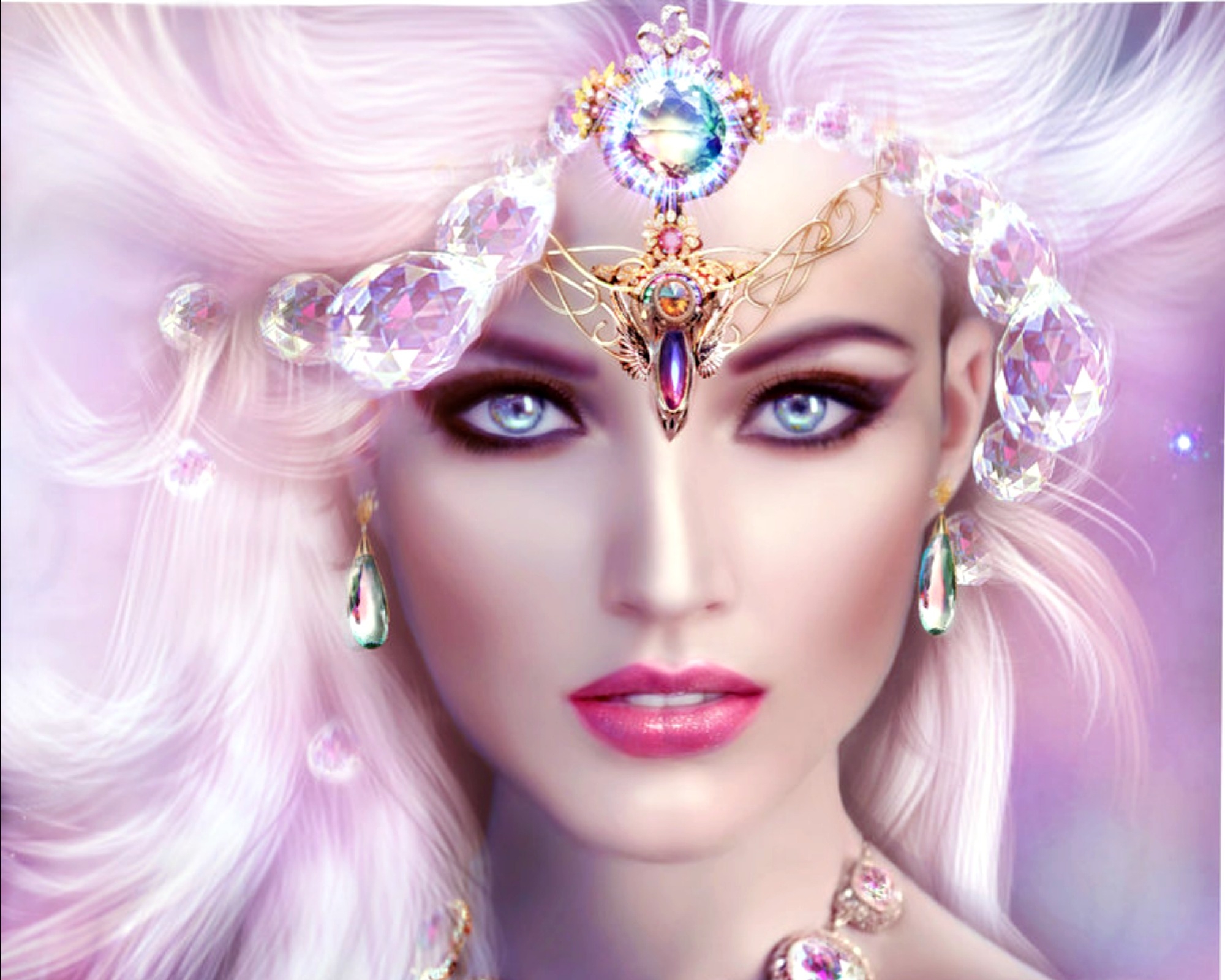 Blue Eyes Face Fantasy Girl Jewelry Lipstick Woman 2000x1600