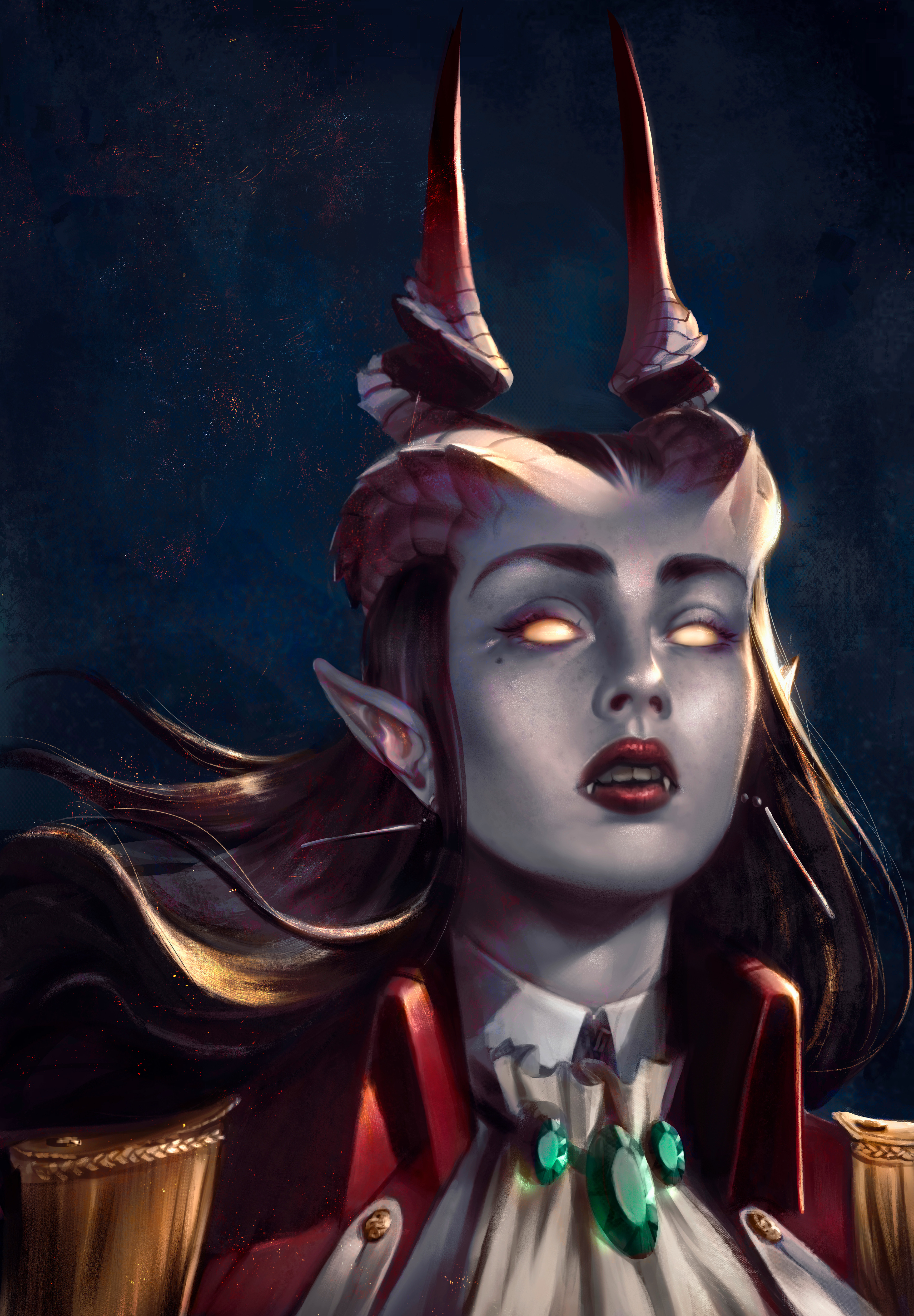 Caio Santos Vampires Fangs Pointed Ears Open Mouth Portrait Display Horns Vertical Digital Painting  3840x5532