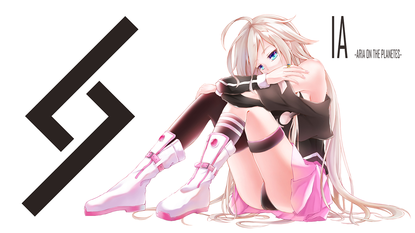Vocaloid IA Vocaloid Artwork Dying0414 Anime Girls Silver Hair Blue Eyes Boots 1600x900