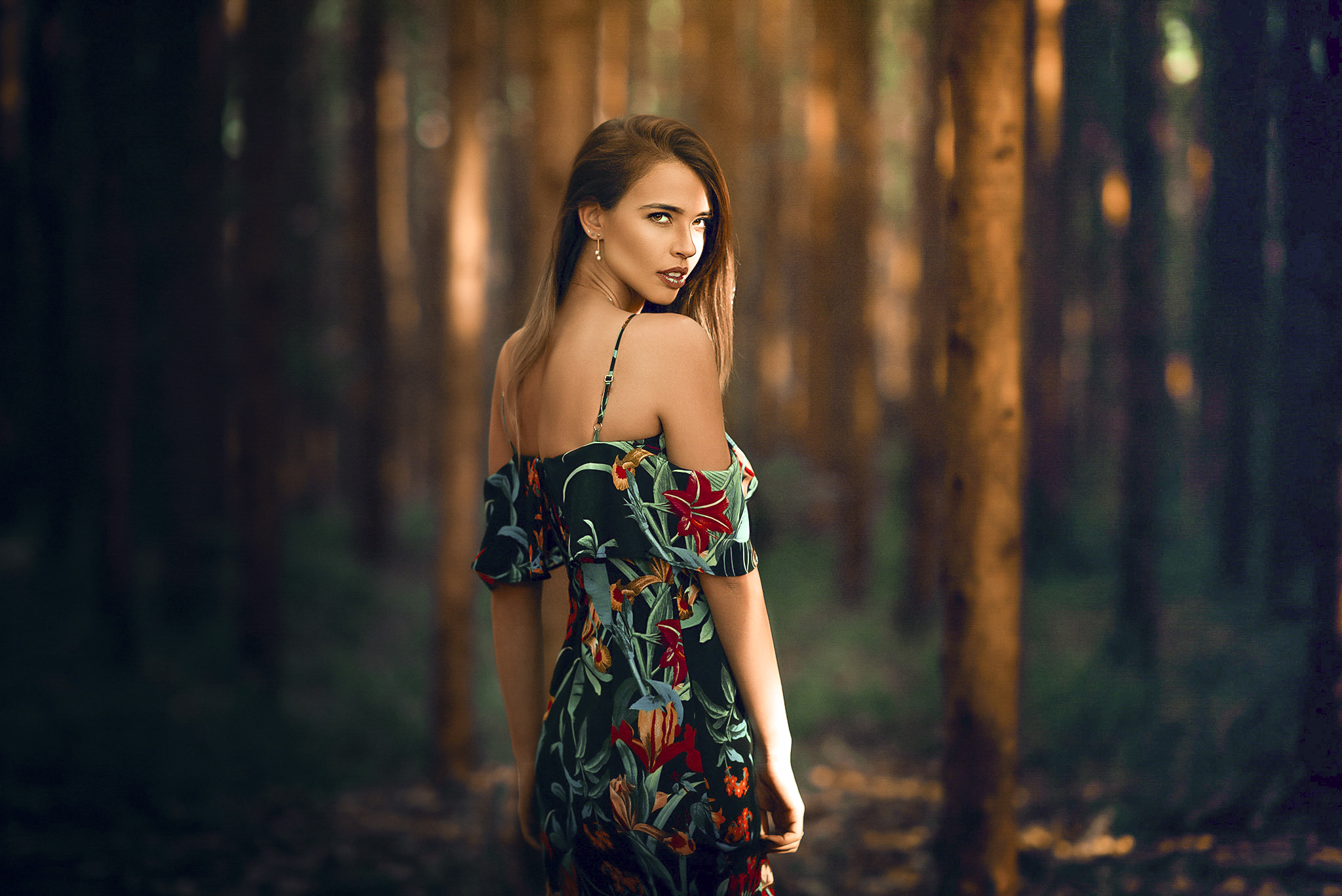 Brunette Dress Forest Model Woman 2048x1367