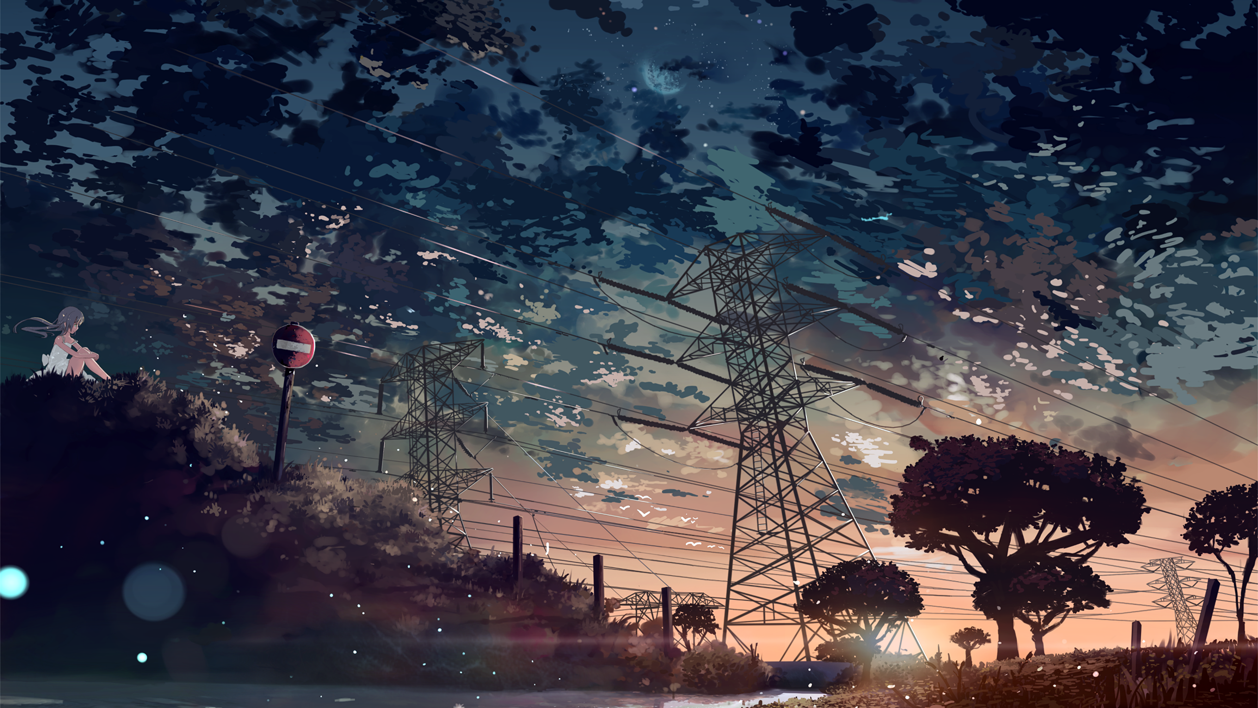 Anime Clouds Powerlines Trees Digital Artwork 5 Centimeters Per Second Sky 2560x1440