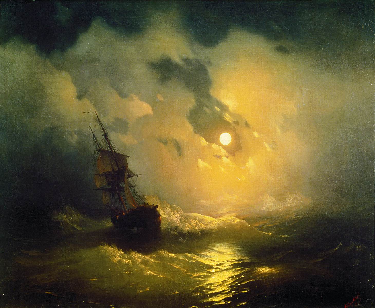 Classical Art Ivan Aivazovsky Sea Ship Night Waves 1460x1200