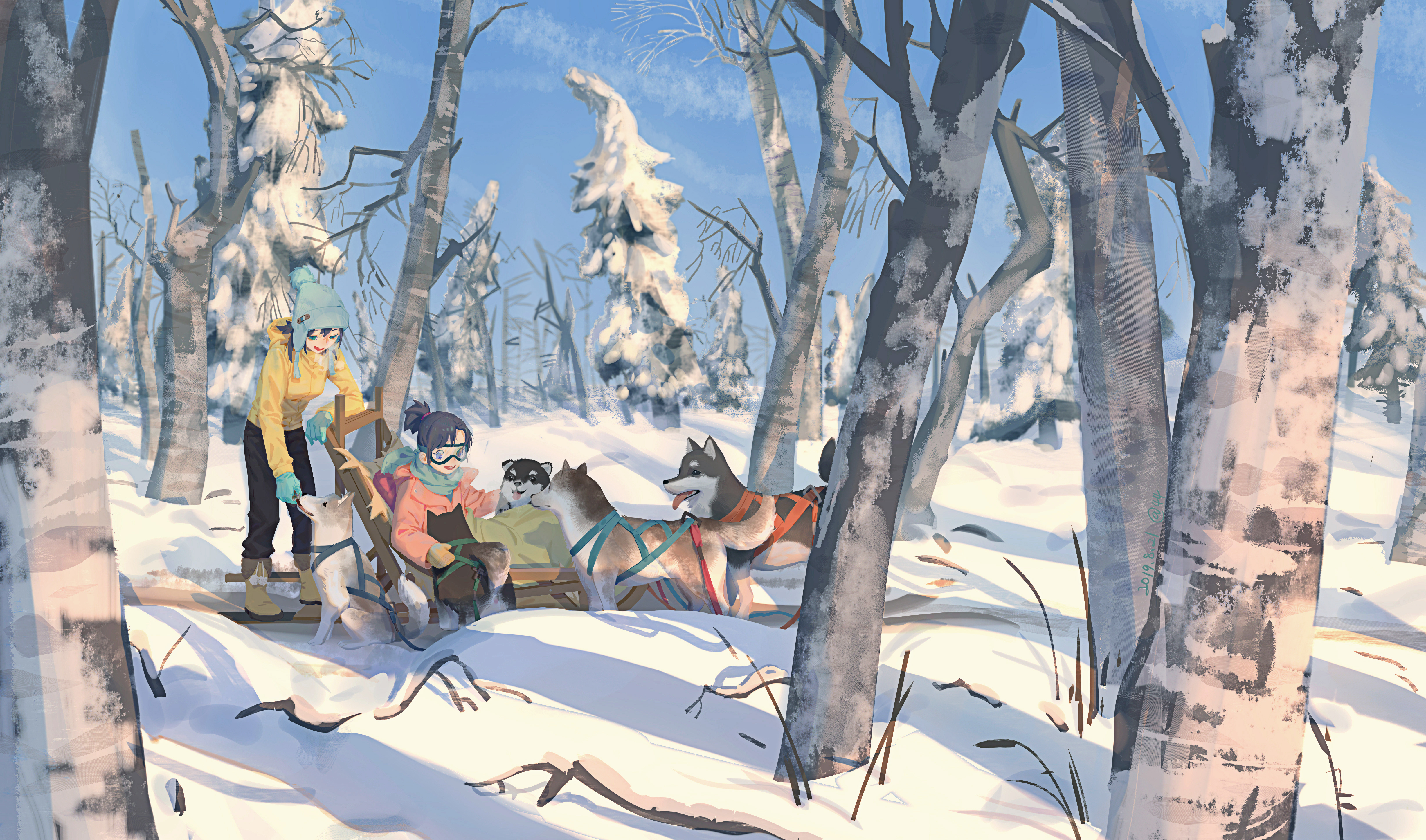 Dog Forest Girl Snow Winter 4912x2894