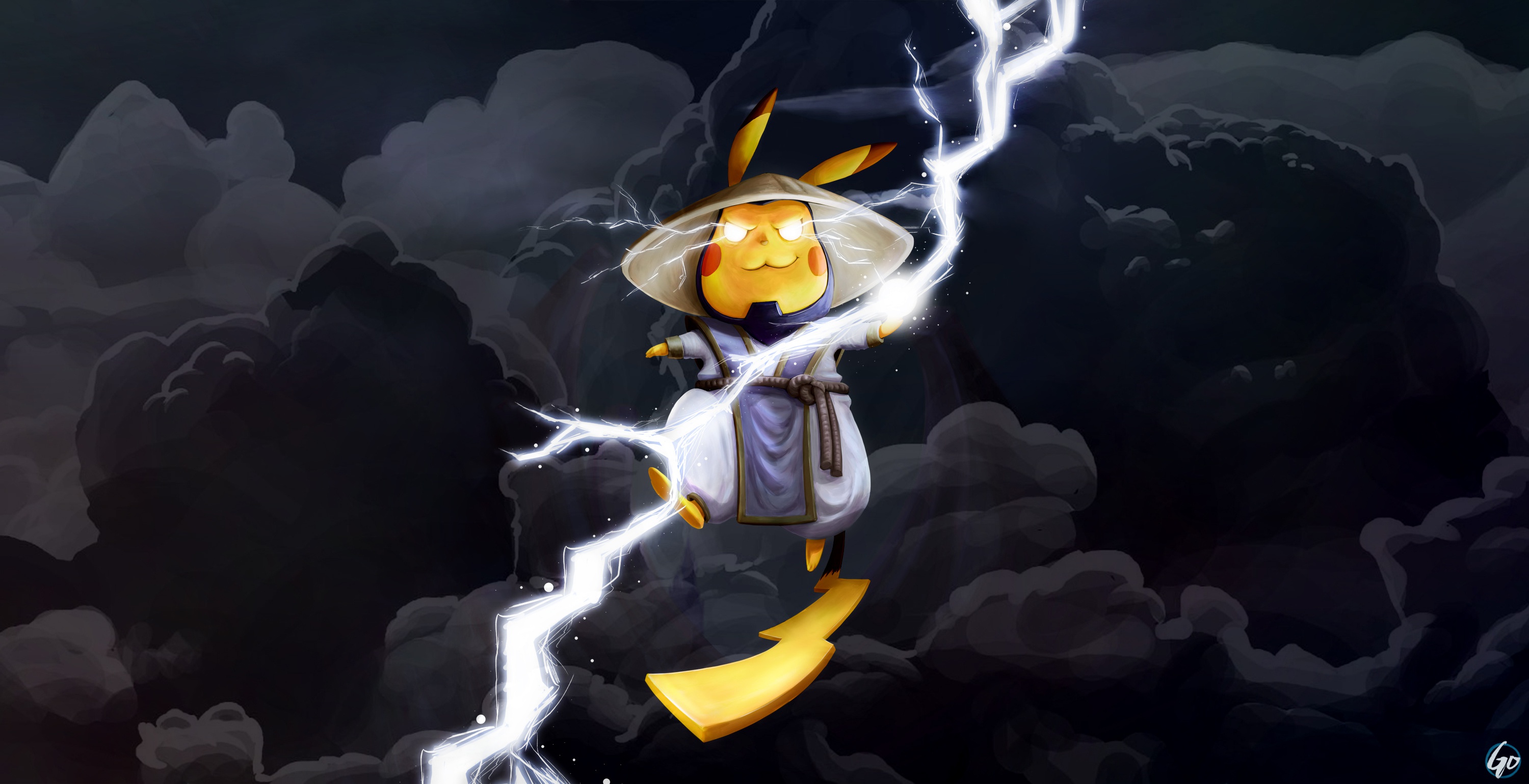 Cloud Lightning Mortal Kombat Pikachu Pokemon Raiden Mortal Kombat 3000x1540