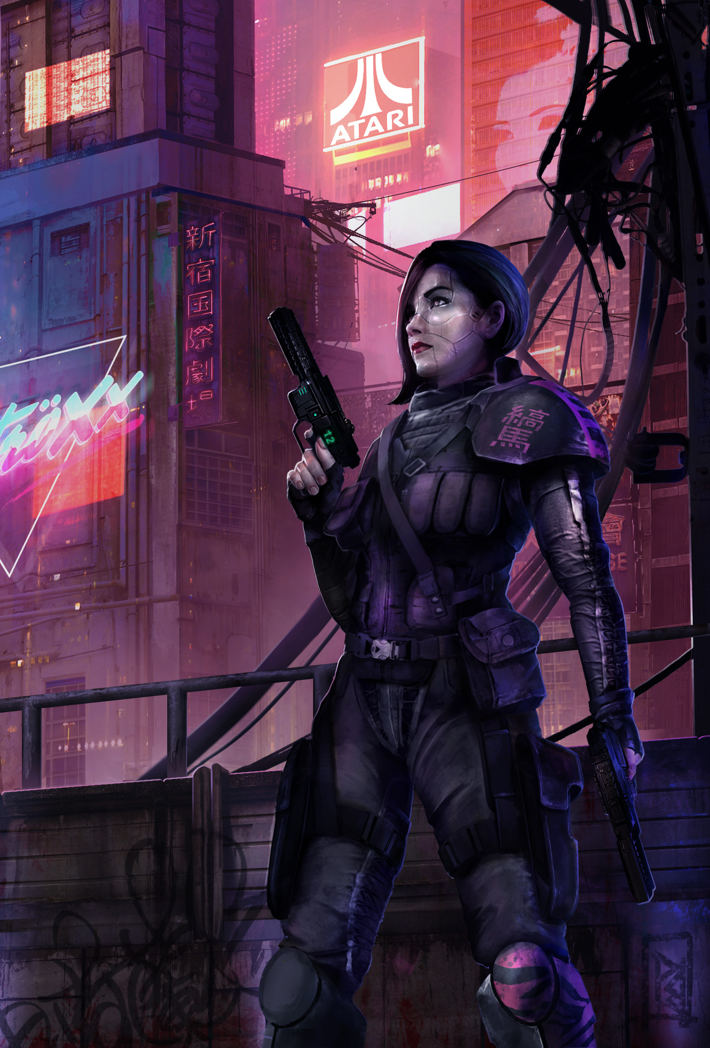 Artwork Futuristic Science Fiction Science Fiction Women Girls With Guns Dark Hair Standing Gun Weap 1431x2112