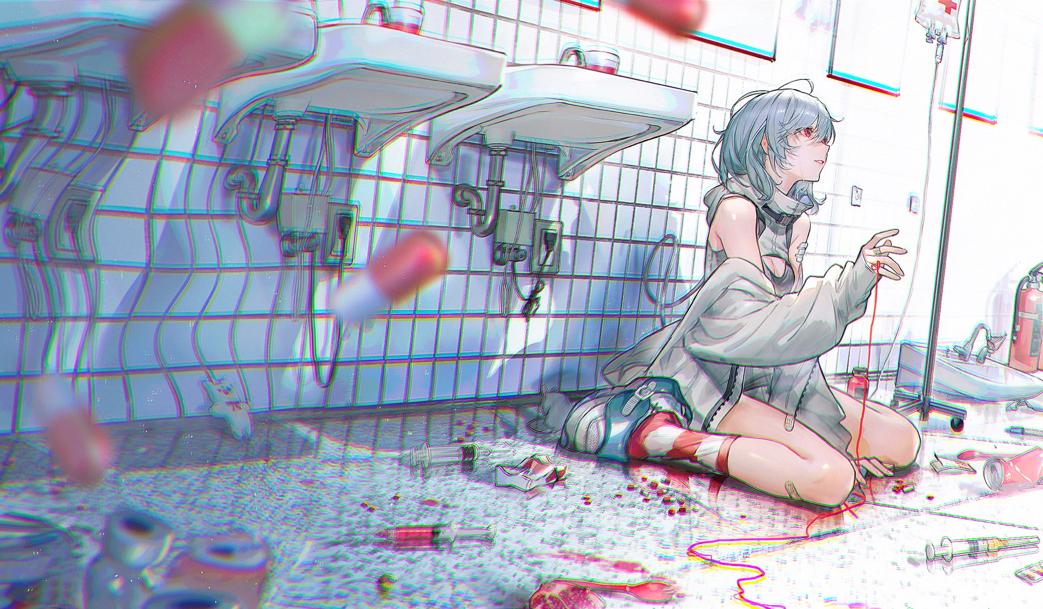 Anime Anime Girls Syringe Spoons Pomegranate Sneakers Fire Extinguishers Can Shoulder Length Hair Lo 2048x1195