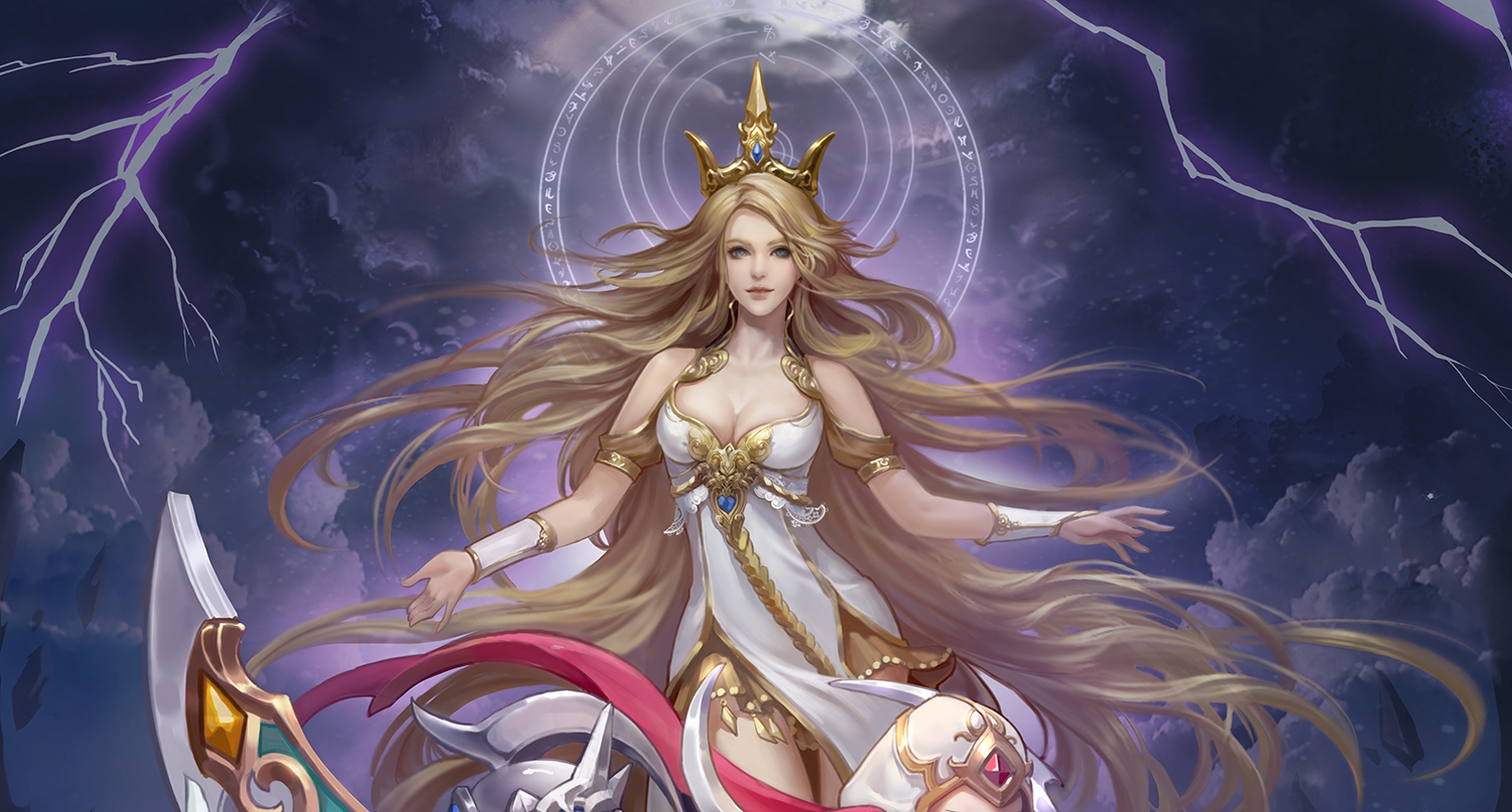 Blonde Crown Fantasy Girl Lightning Woman 3000x1612