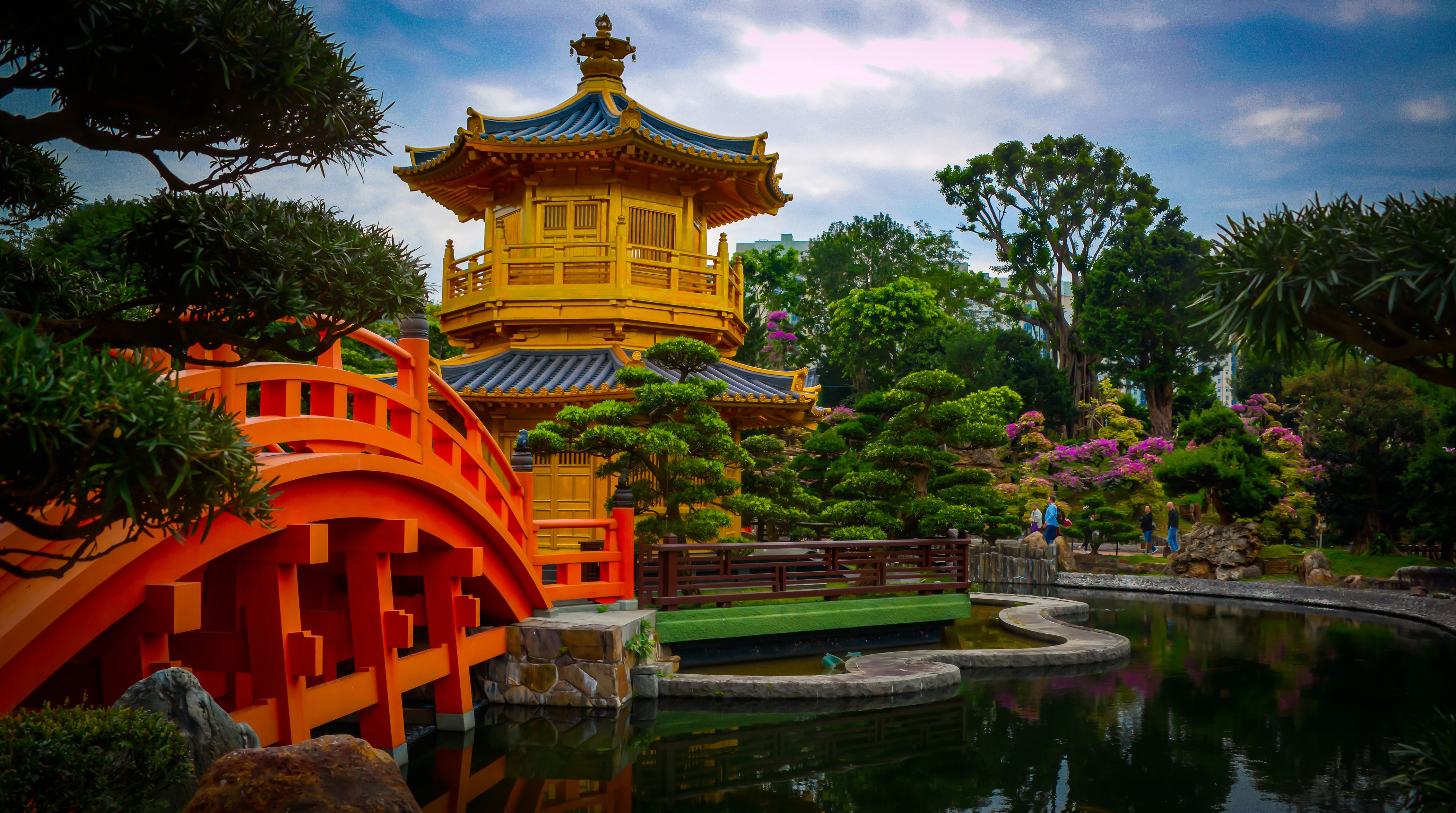 Bridge Chi Lin Nunnery Garden Hong Kong Pagoda Park Pond 4200x2344