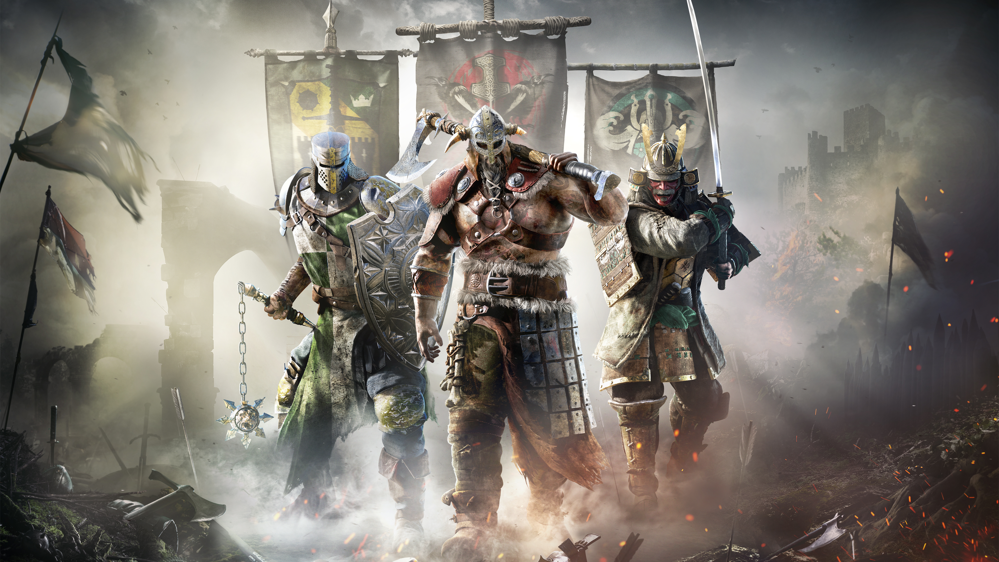 Axe Banner For Honor Video Game Katana Knight Samurai Viking Warrior 3840x2160