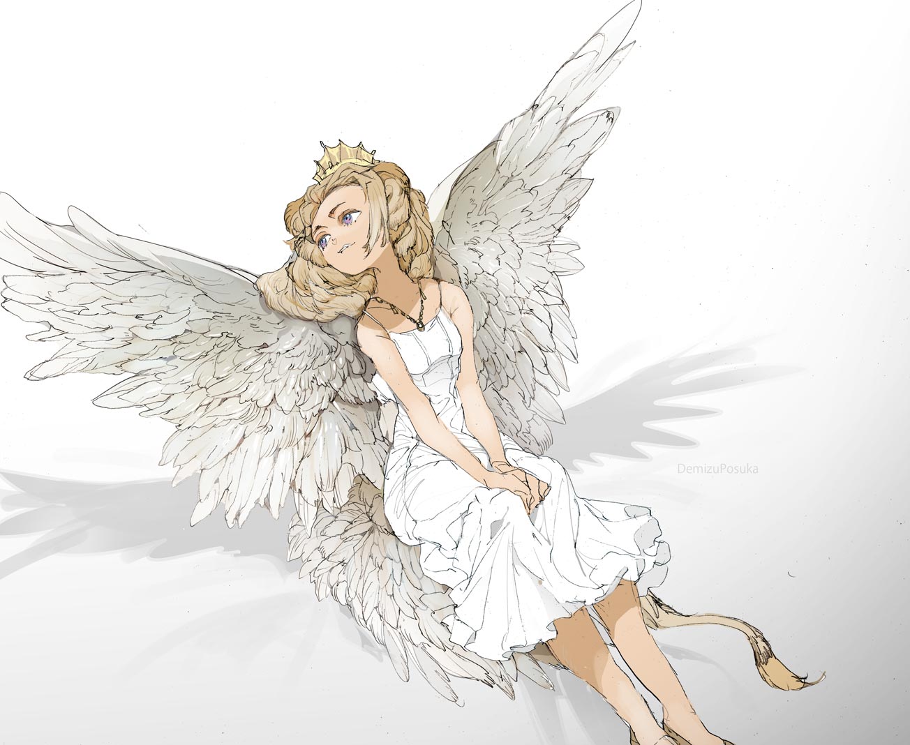 Anime Anime Girls Original Characters Wings Simple Background DemizuPosuka 1304x1068