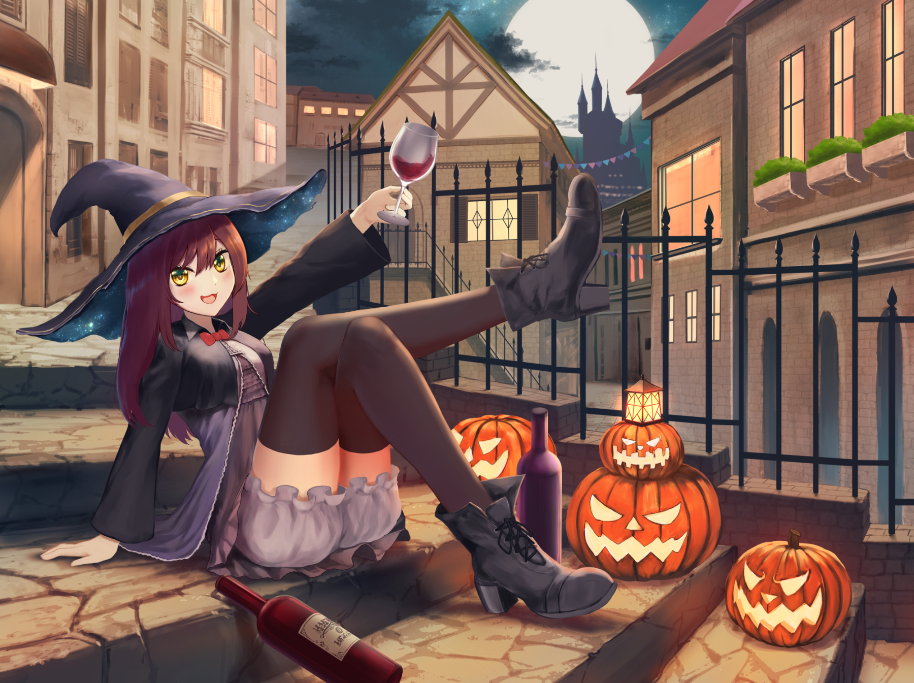 Anime Anime Girls Witch Halloween Sue 1800x1345