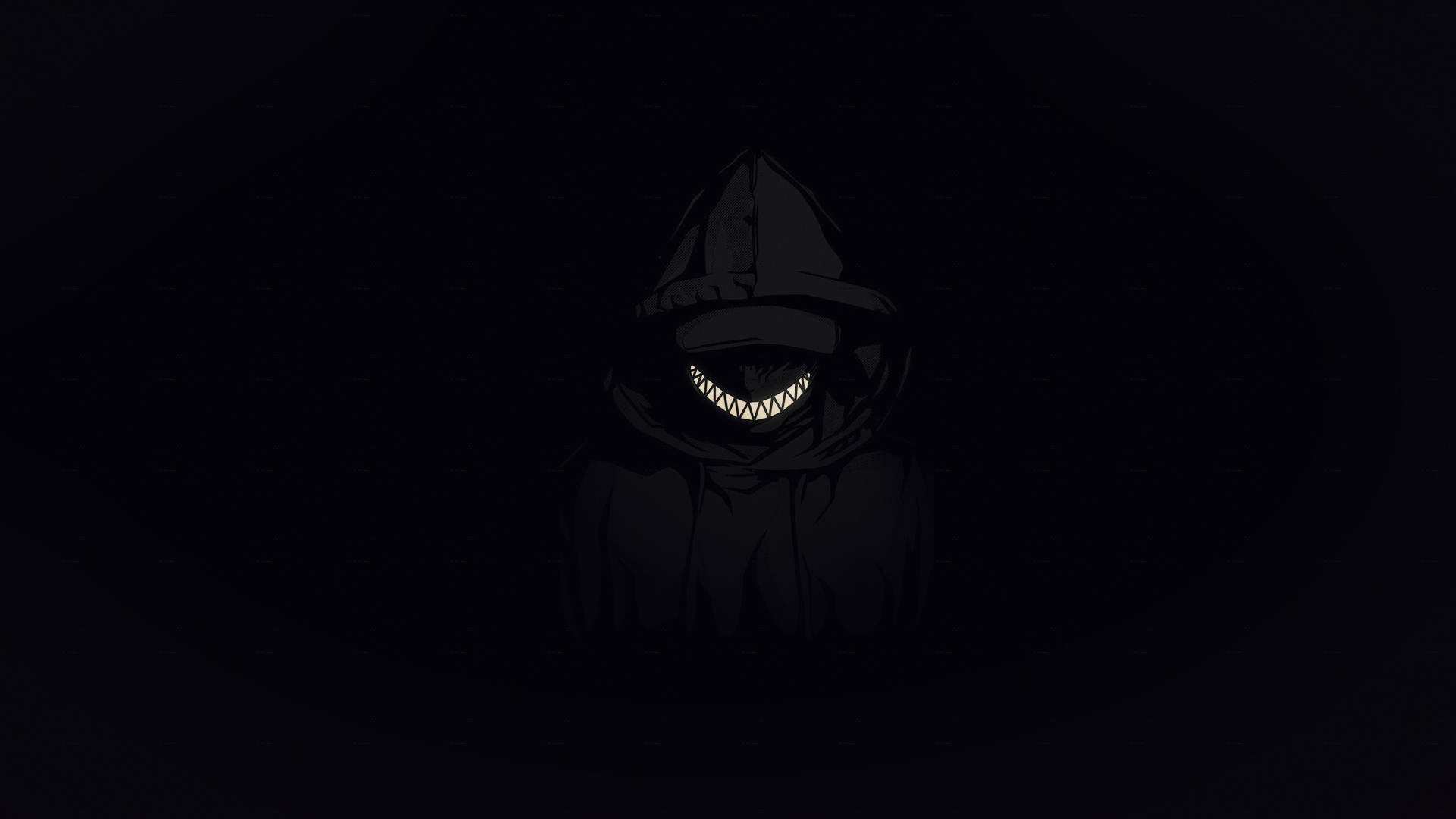 Minimalism Dark Scary Face Smile Tooth Hooded Jacket Anime Boys Anonymous Cape Photoshop 1920x1080