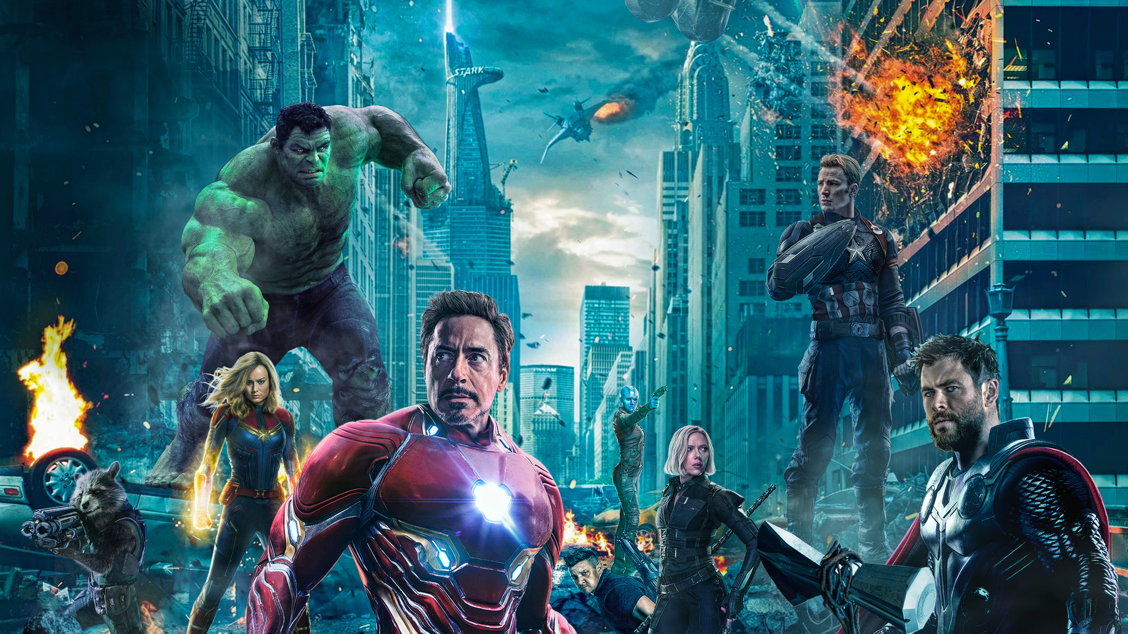 Black Widow Captain America Captain Marvel Hulk Iron Man Nebula Thor 2250x1266