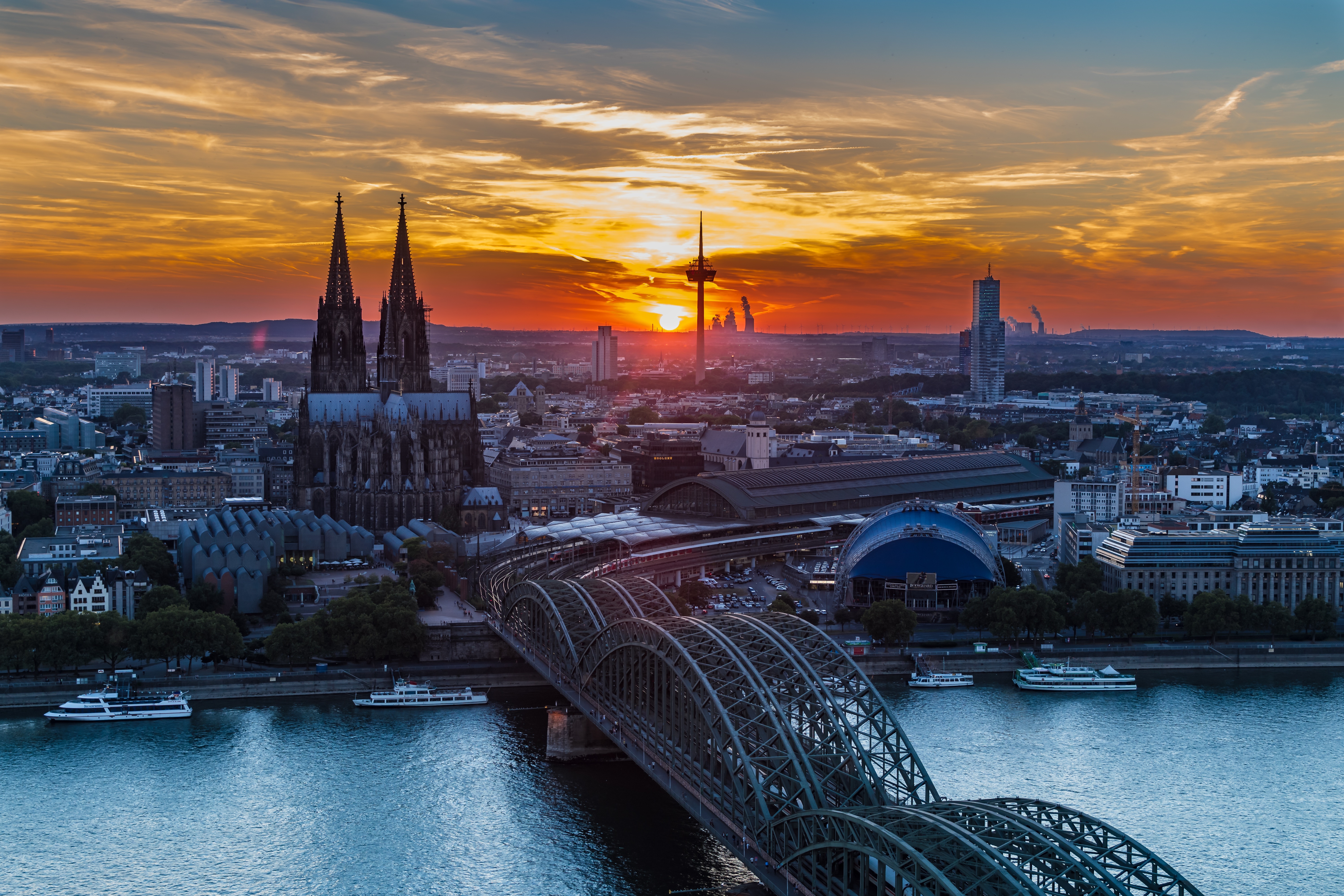 Bridge City Cologne Germany Hohenzollern Bridge River Sunset 6000x4000