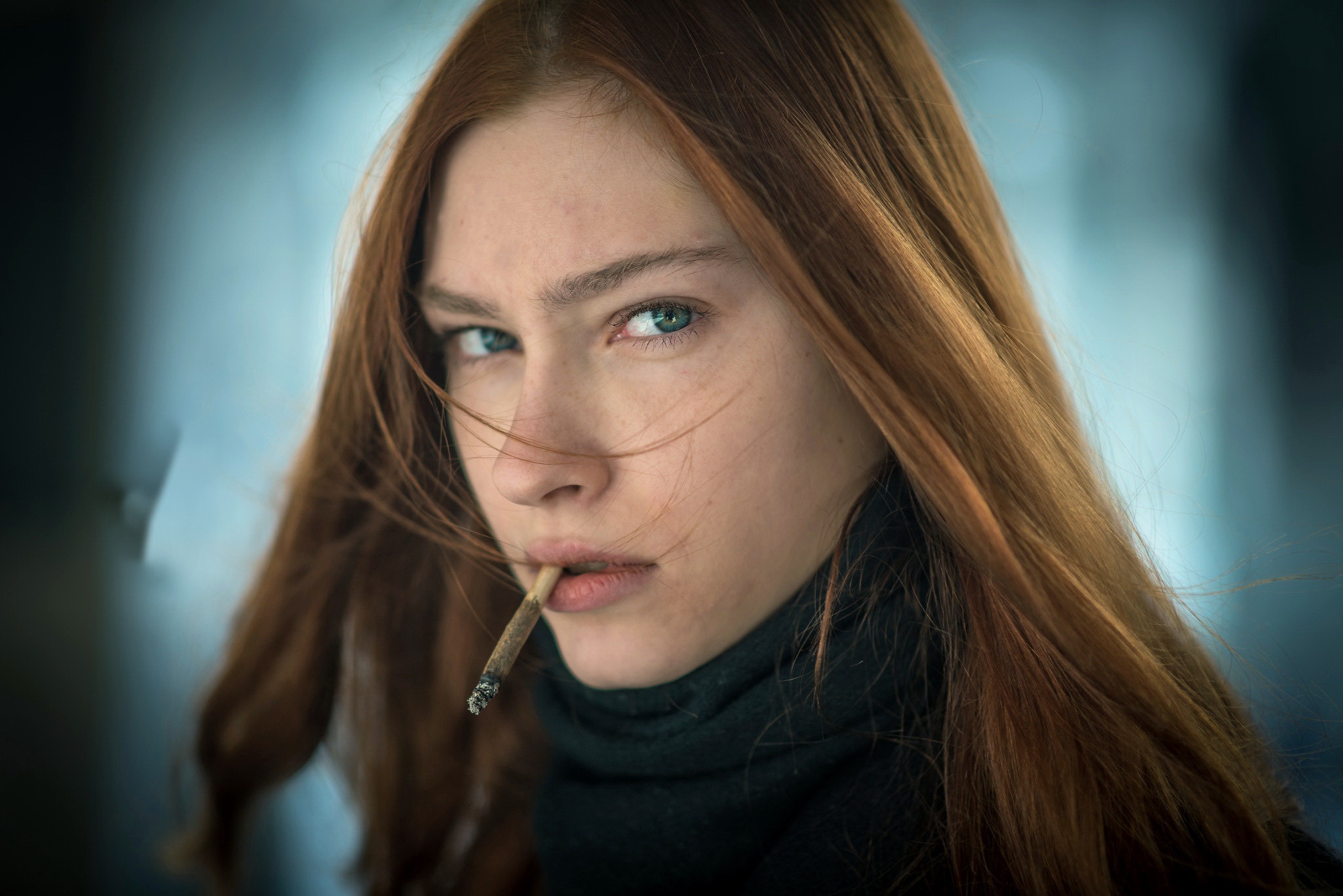 Blue Eyes Cigarette Face Girl Model Redhead Stare Woman 2048x1367