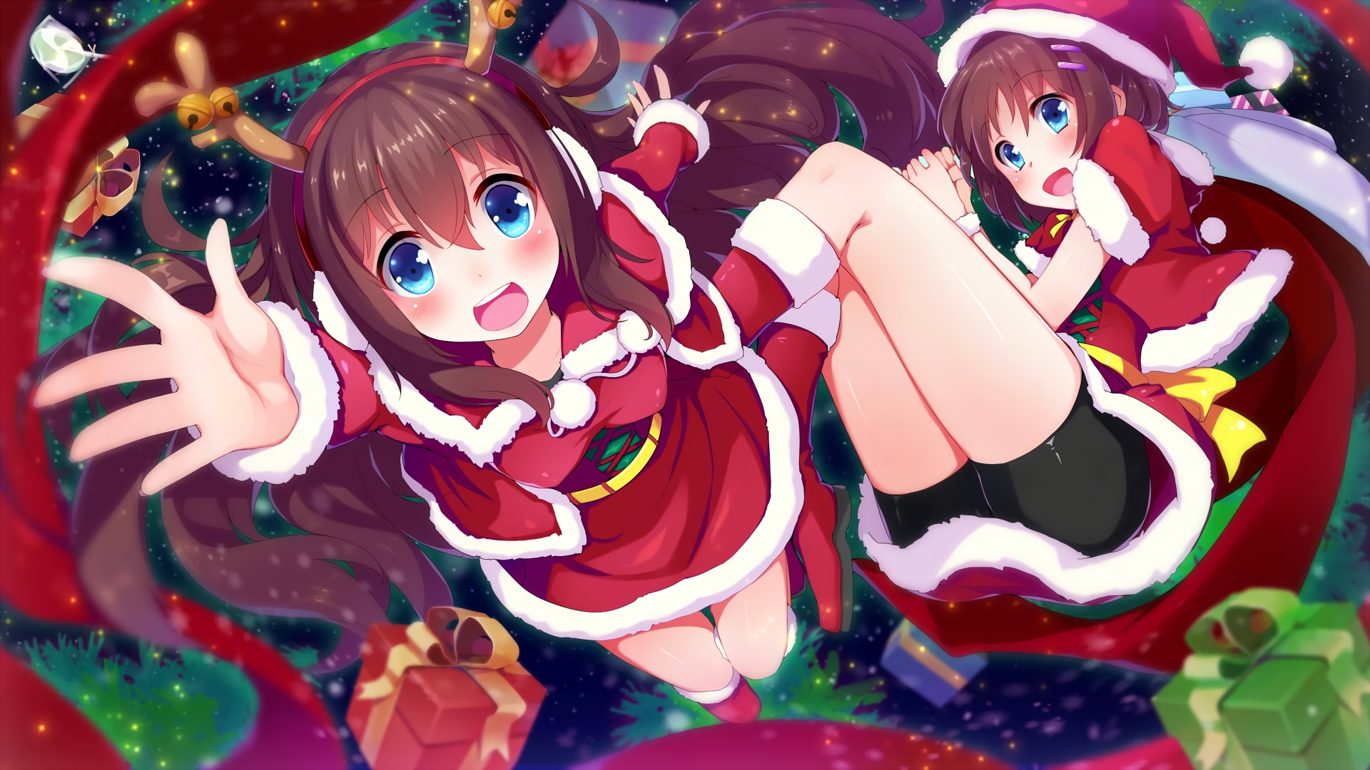 Anime Girls Santa Costume Christmas Nerv110 Bike Shorts Cape Santa Girl Brunette Blue Eyes 1920x1080