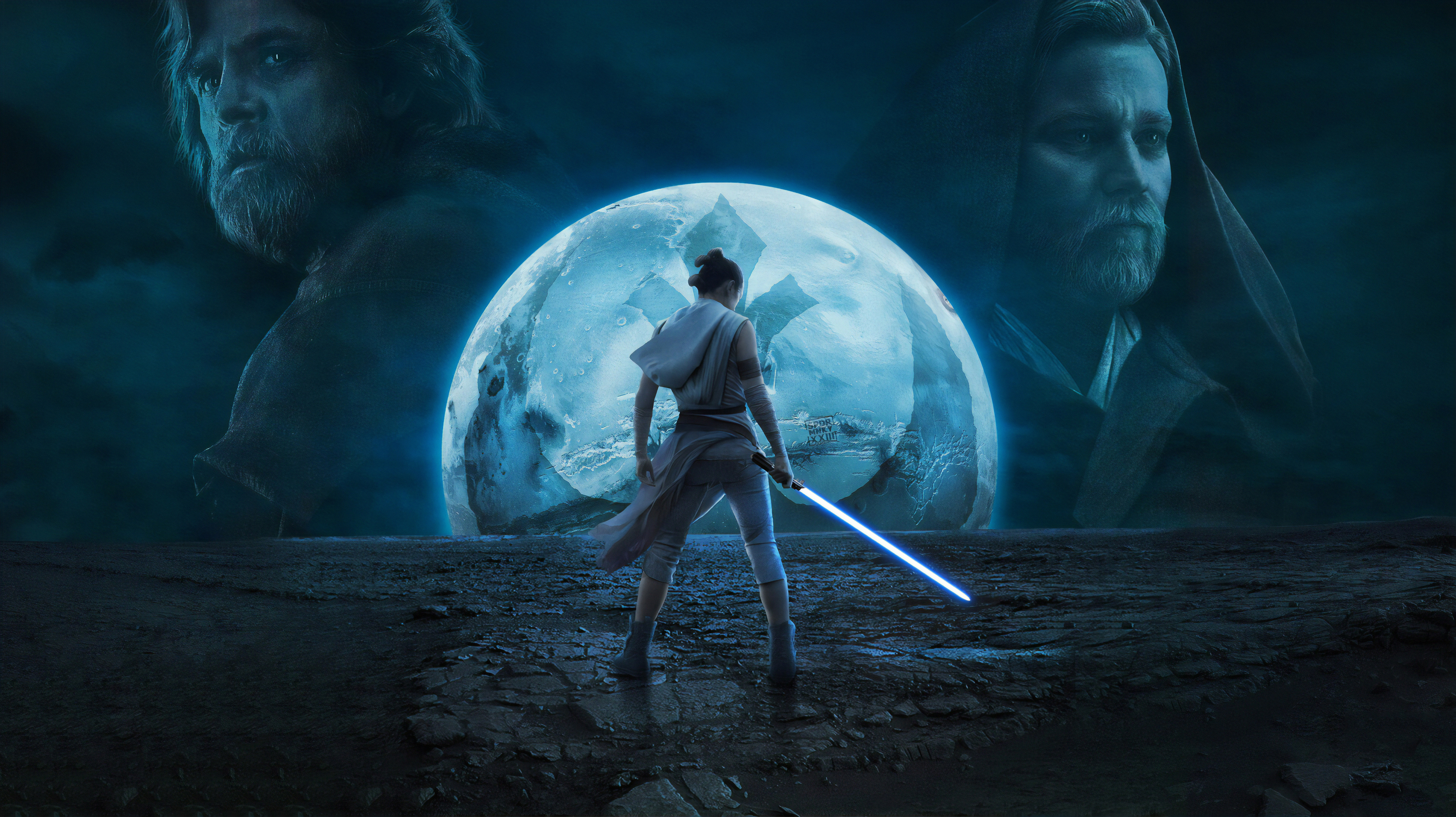 Daisy Ridley Ewan Mcgregor Luke Skywalker Mark Hamill Obi Wan Kenobi Rey Star Wars Star Wars Star Wa 3840x2154