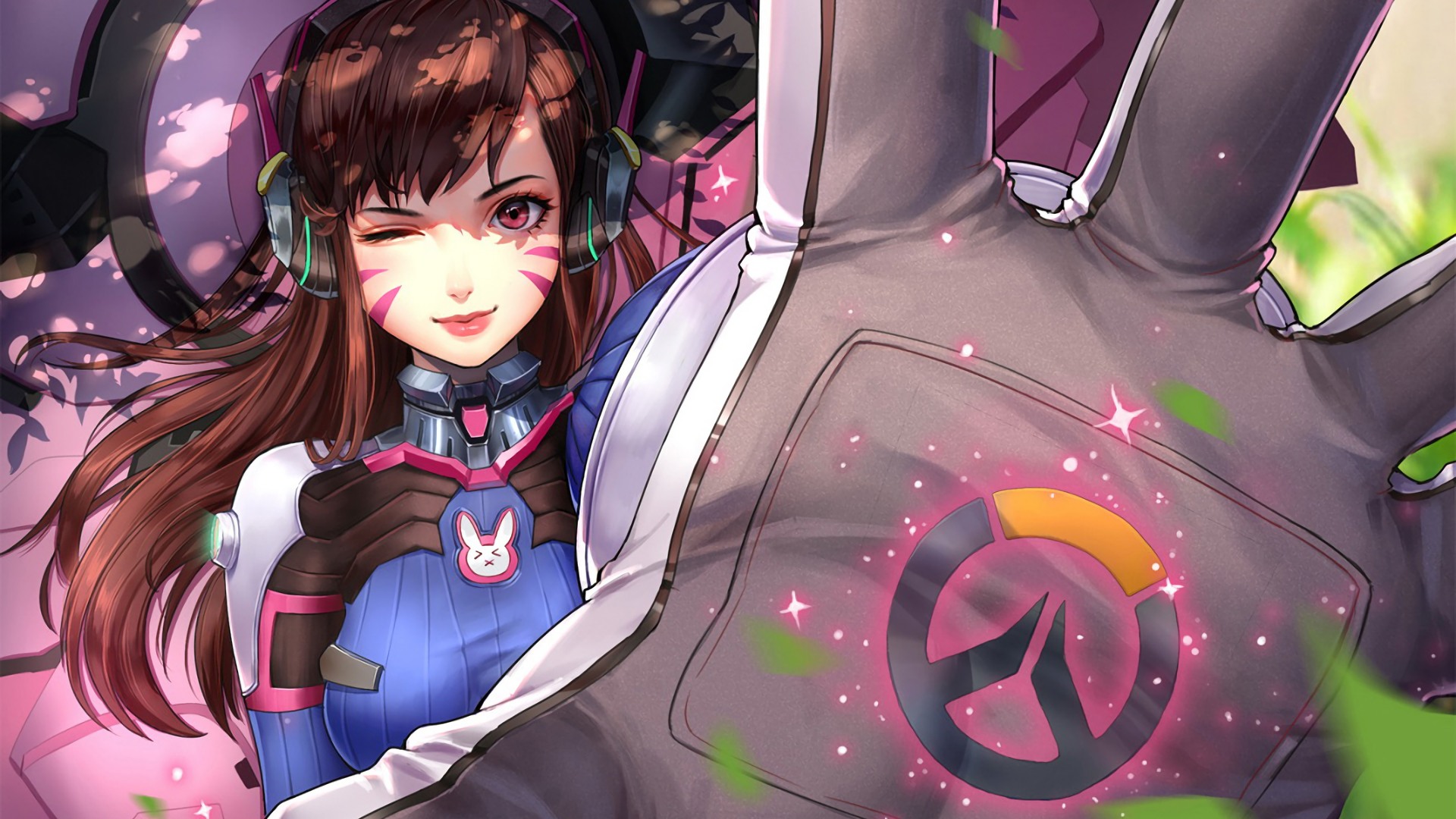 Looking At Viewer D Va Overwatch Overwatch Pink Eyes PC Gaming Video Games 1920x1080