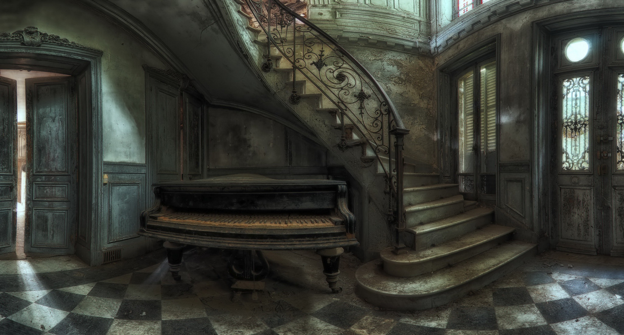 Indoors House Old Musical Instrument Piano Stairs 2048x1100