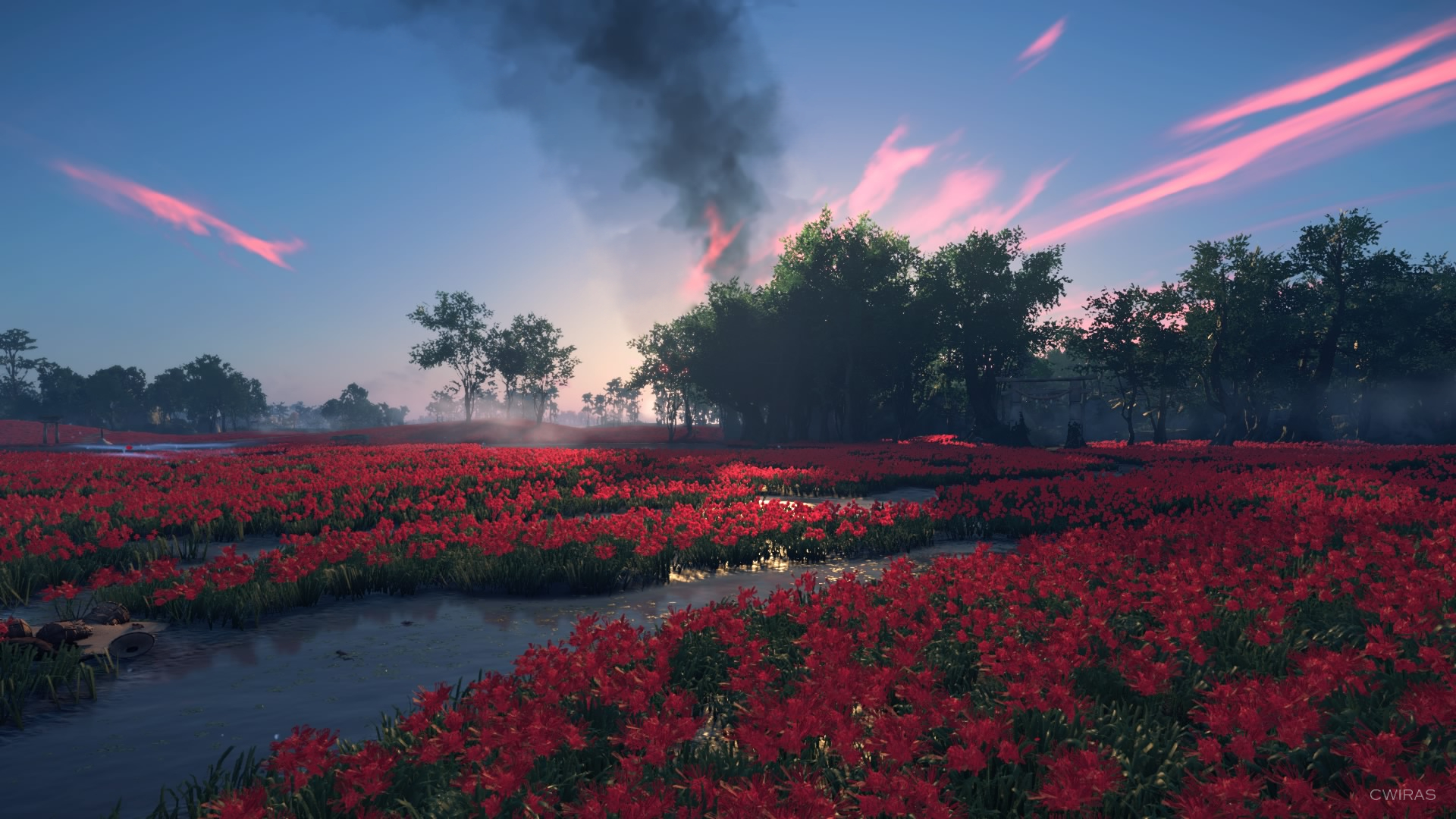 Video Game Art Video Games Screen Shot Sky Flower Game Red Sony River PlayStation PlayStation 4 Ghos 1920x1080