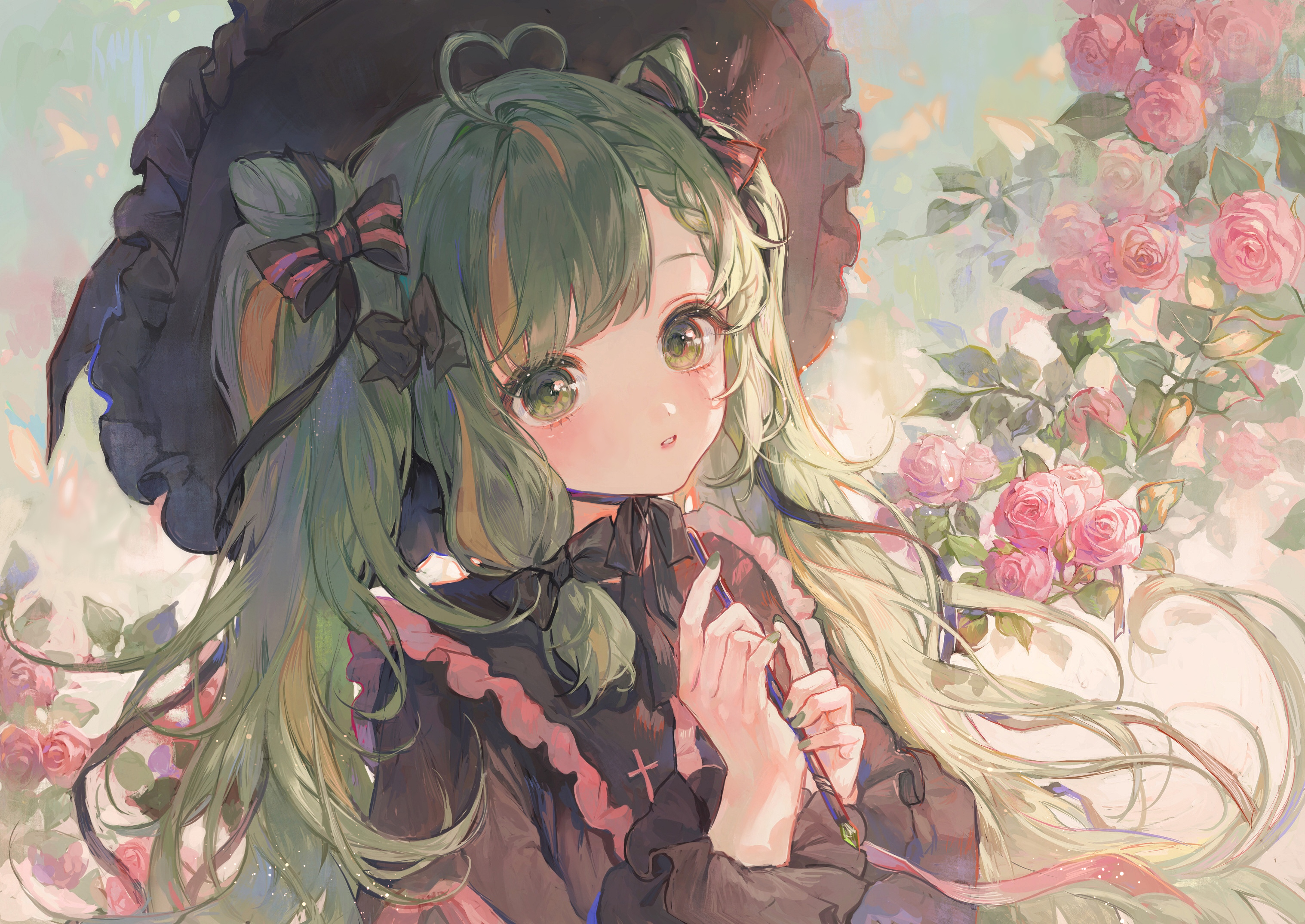 Anime Anime Girls Digital Art Artwork 2D Portrait Matcha Gothic Lolita Green Hair Twintails Green Ey 3035x2150