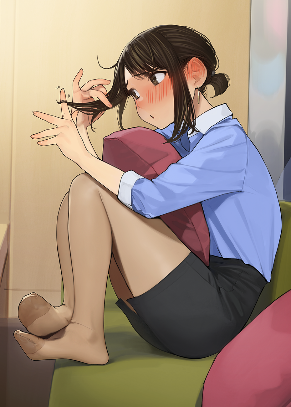 Anime Anime Girls Sitting Brunette Women Women Indoors Indoors Legs Brown Eyes Ganbare Douki Chan Yo 930x1300