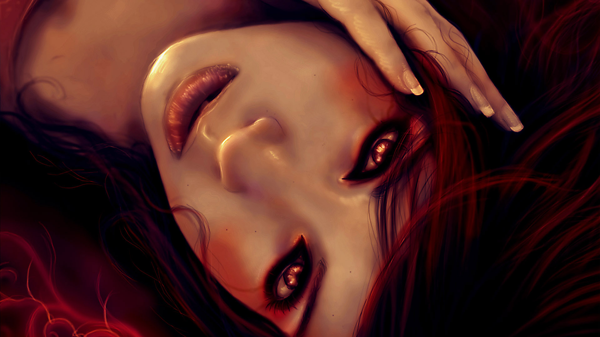 Dark Eye Red Sensual Woman 1920x1080