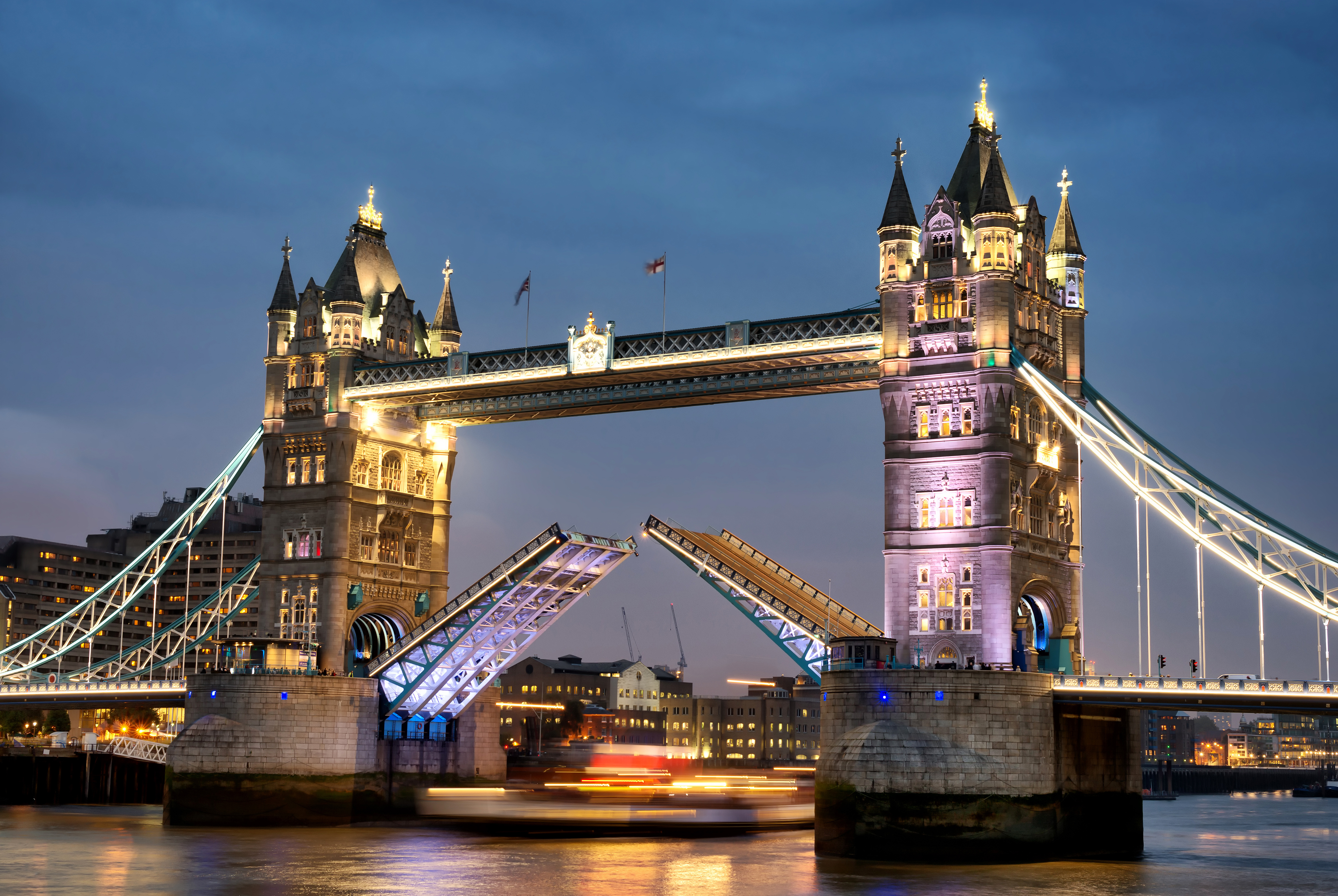 Bridge England London Night Thames Tower Bridge United Kingdom 4861x3256