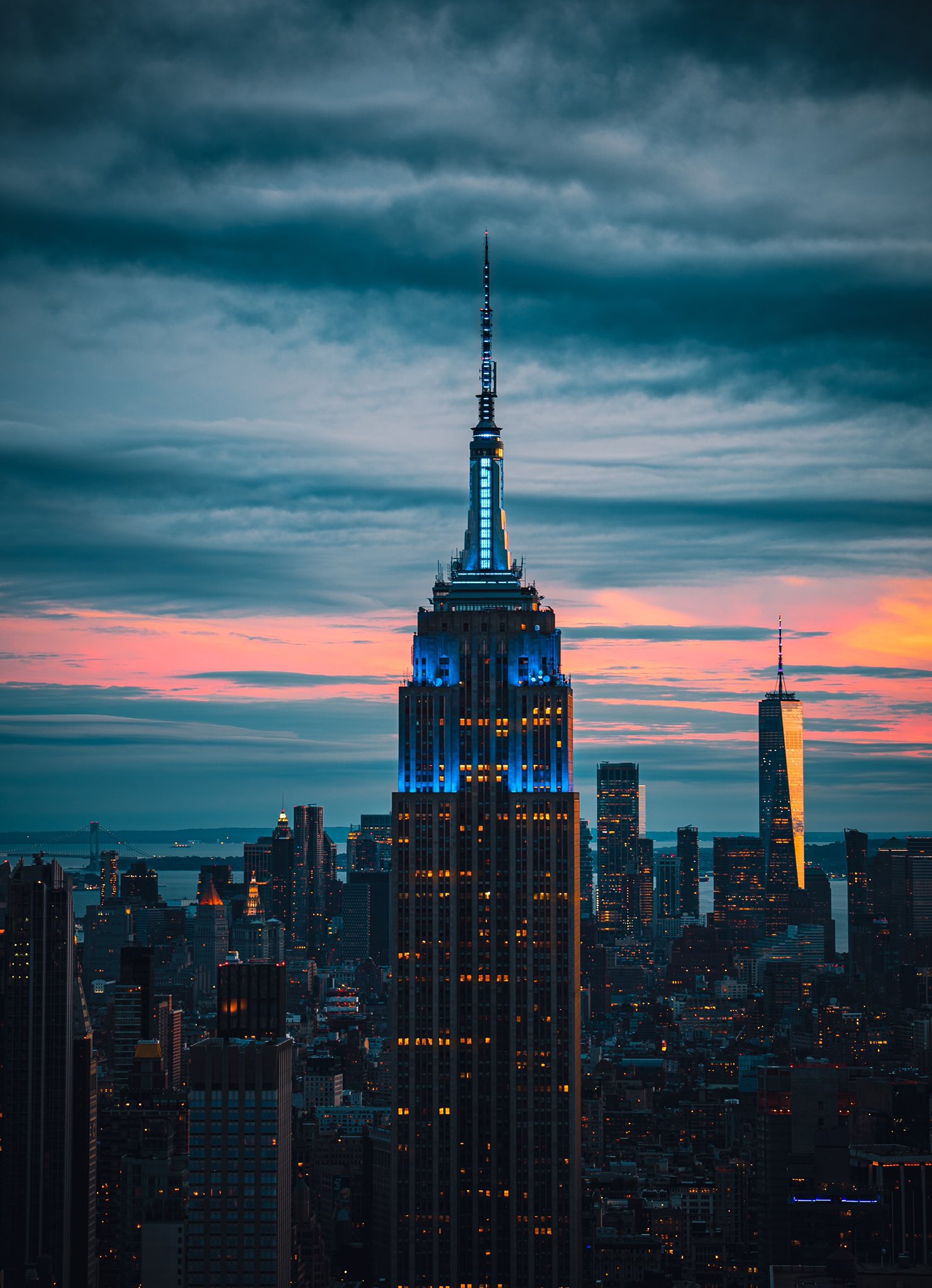 New York City Sky Sunset Clouds Portrait Display Building Empire State Building City Lights 1482x2048