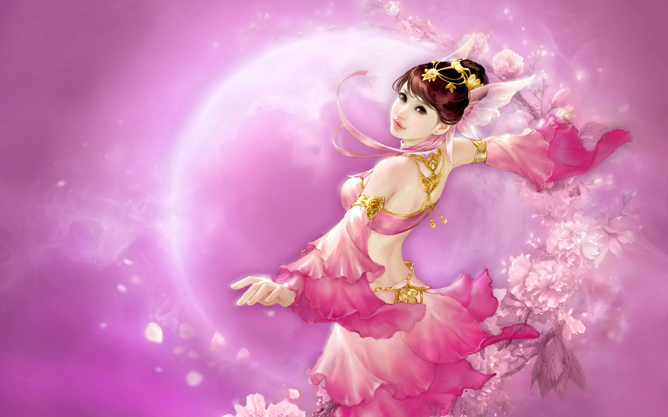 Fantasy Flower Girl Pink Planet Woman 2560x1600