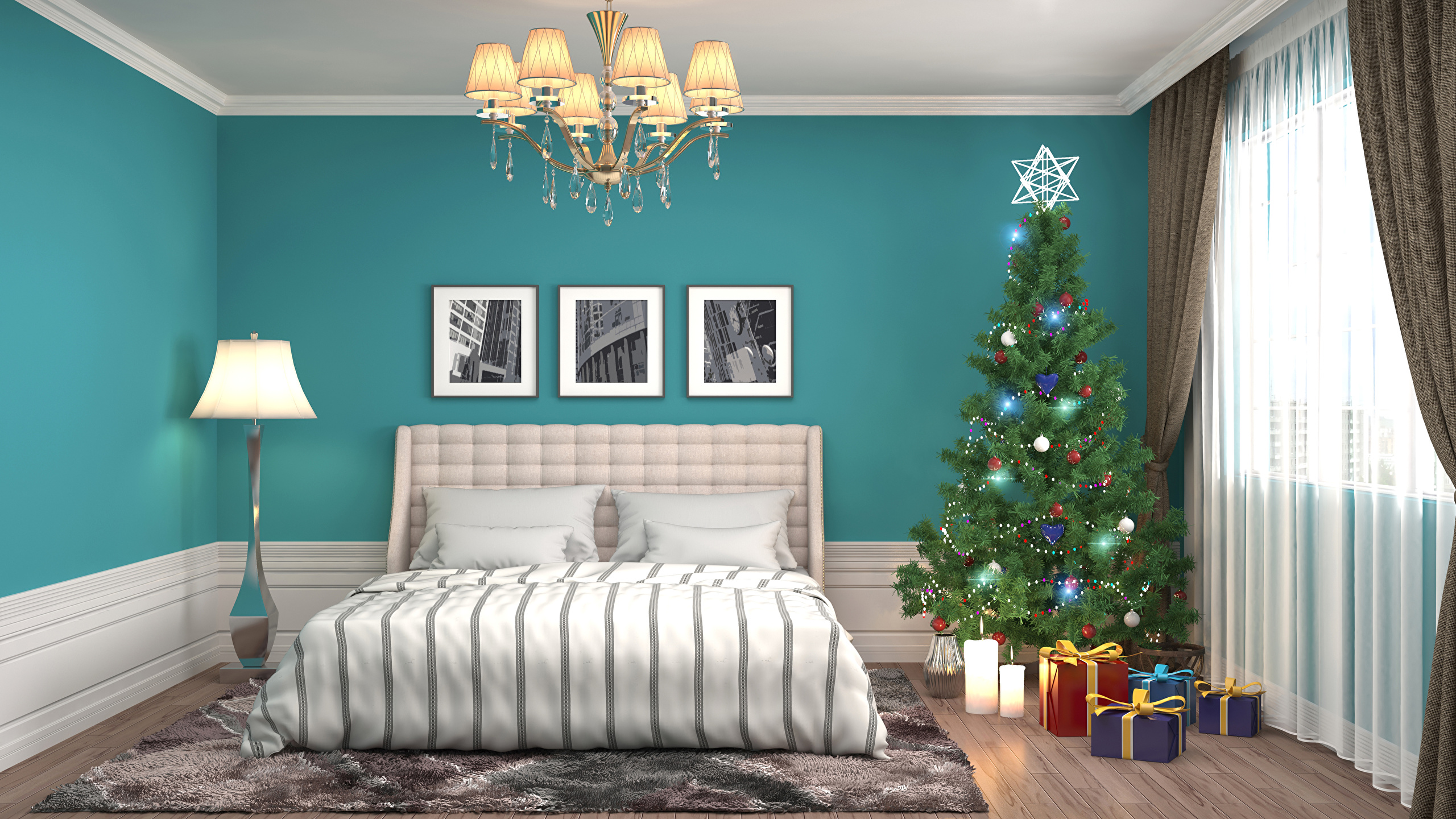 Bedroom Christmas Tree Decoration Furniture Gift 2560x1440