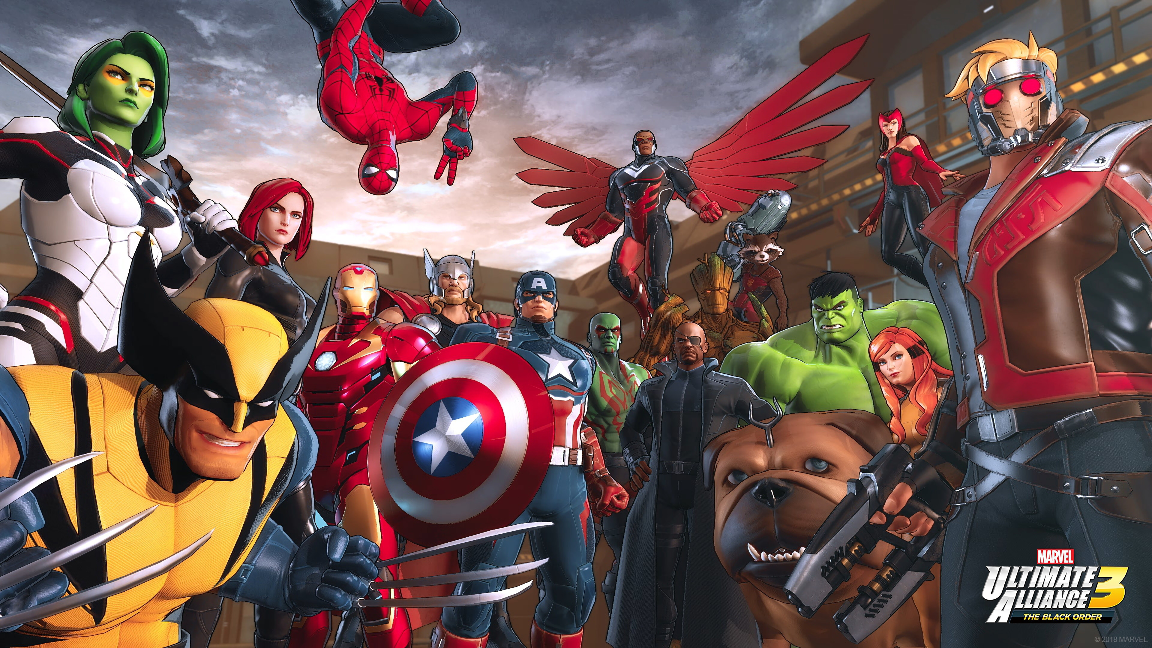 Black Widow Captain America Drax The Destroyer Falcon Marvel Comics Gamora Groot Hulk Iron Man Lockj 3840x2160