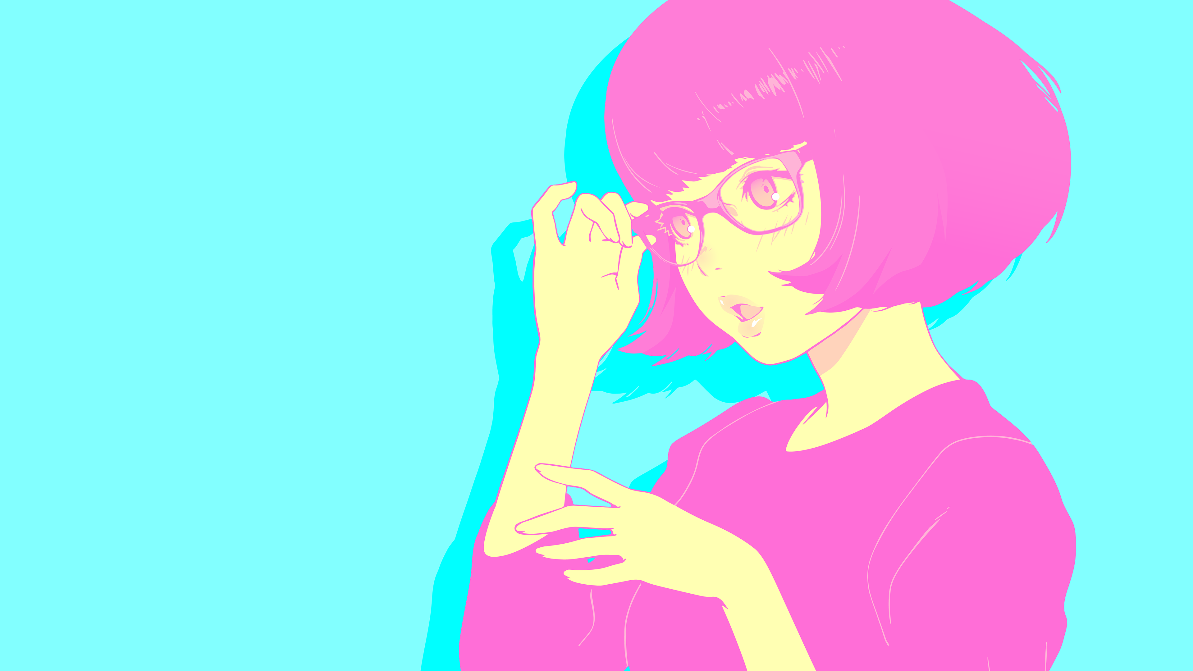 Anime Glasses Colorful Vaporwave Simple Background Short Hair Anime Girls Vector Open Mouth Ilya Kuv 3840x2160