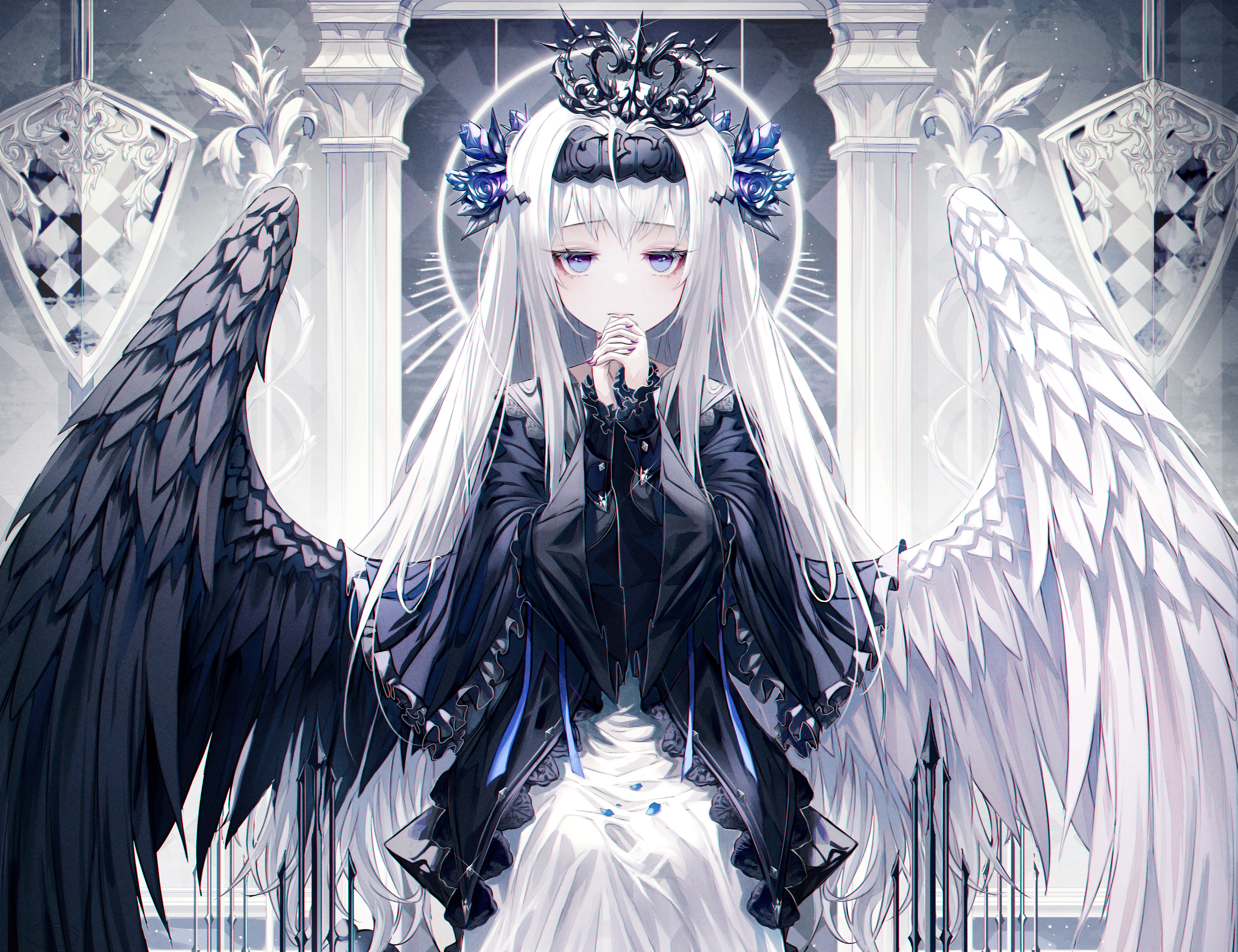 Angel Blue Eyes Girl Long Hair White Hair Wings 4500x3460