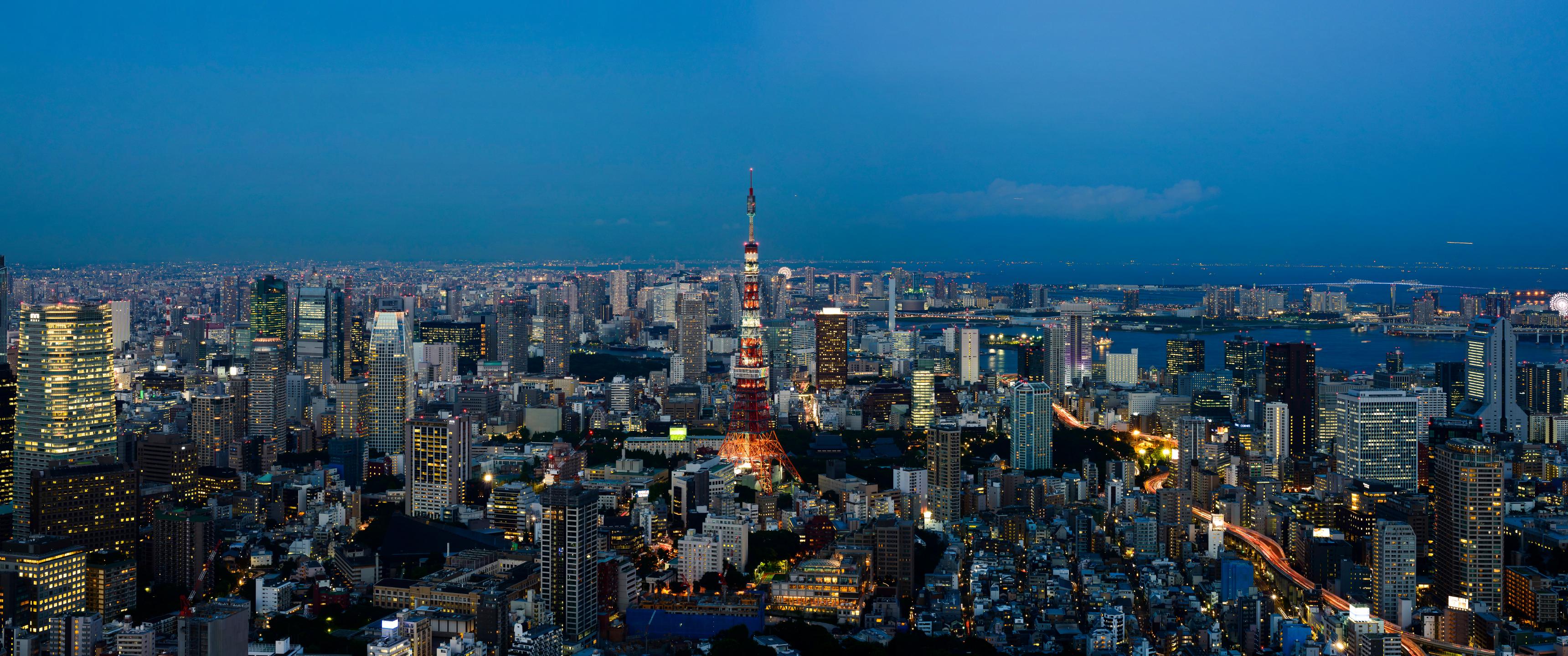 Cityscape Night Japan Tokyo Tokyo Tower 3440x1440