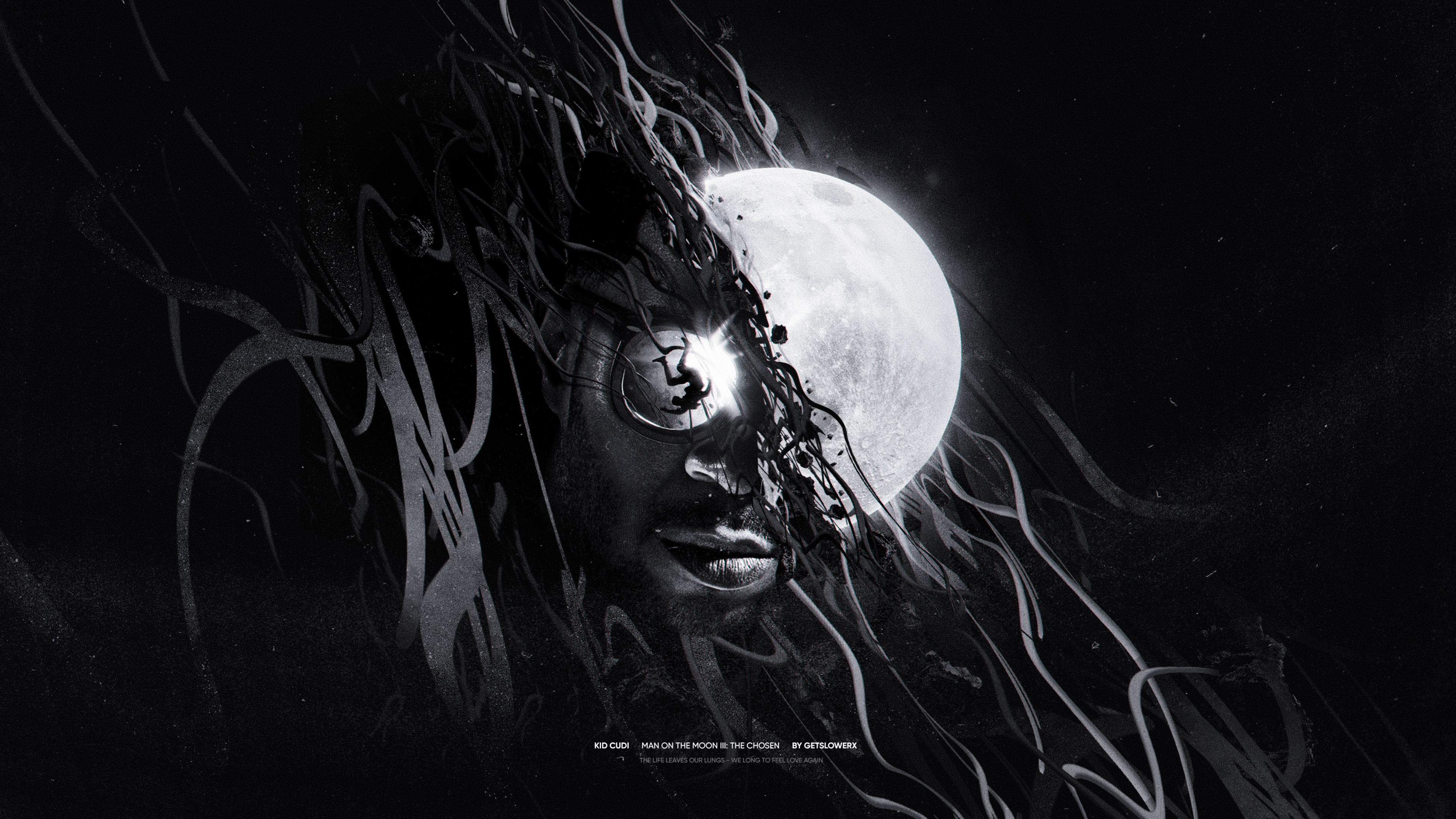Kid Cudi Kanye West Kids See Ghosts Dark Moon Rays Monochrome Low Saturation Portrait Music Hip Hop 3840x2160