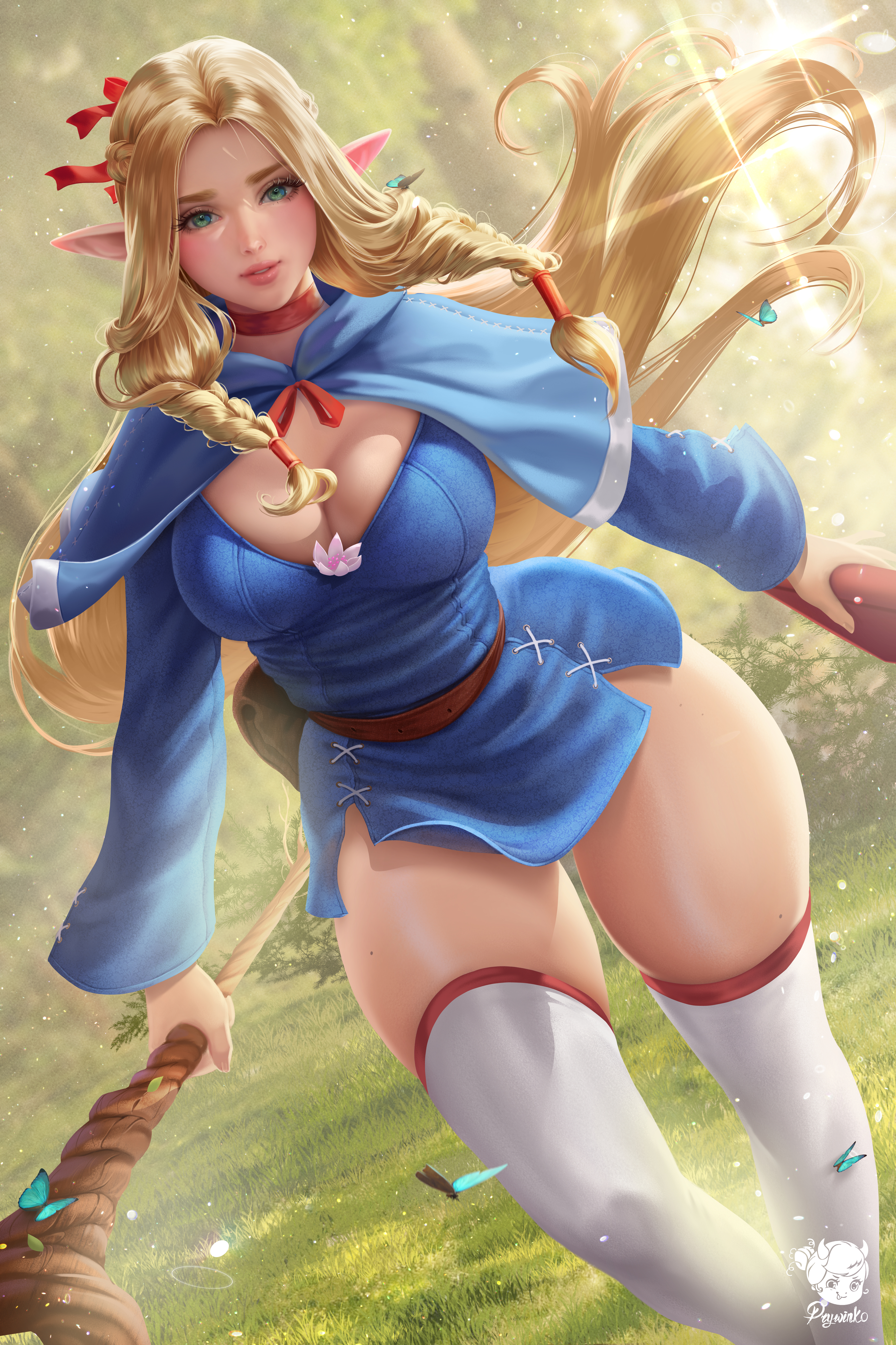 Artwork Digital Art Prywinko Anime Girls Marcille Delicious In Dungeon Blond Hair Blue Clothing Elf  4000x6000