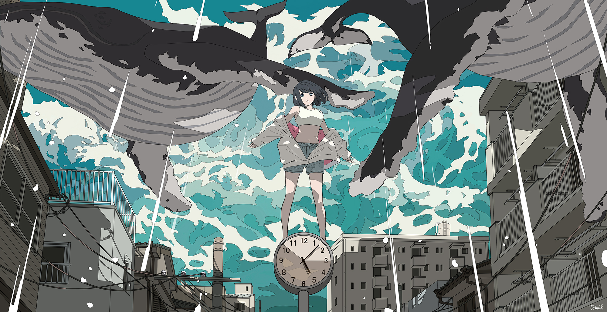 Anime Anime Girls Digital Art Artwork 2D Portrait Whale Seraphitalg 2000x1029