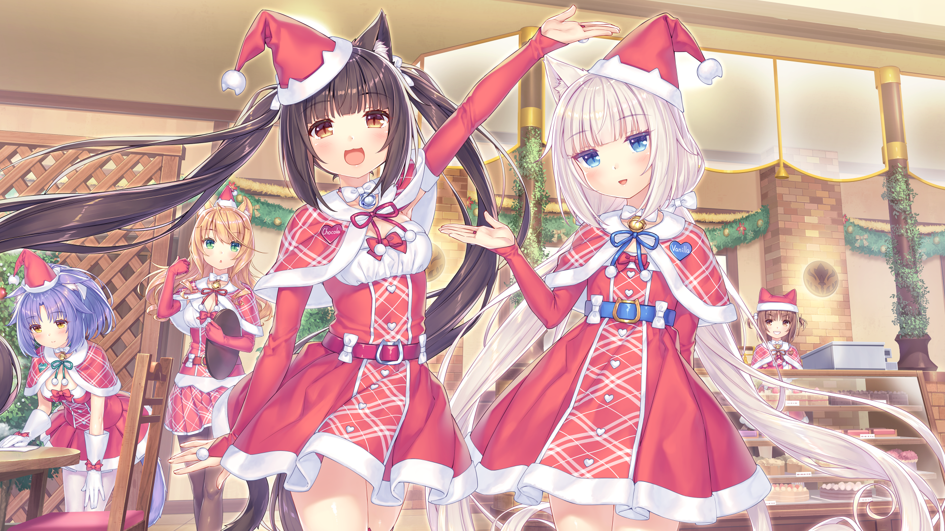 Neko Para Anime Girls Anime Games Anime Santa Girl Santa Hats Waitress Cafe Animal Ears 1920x1080