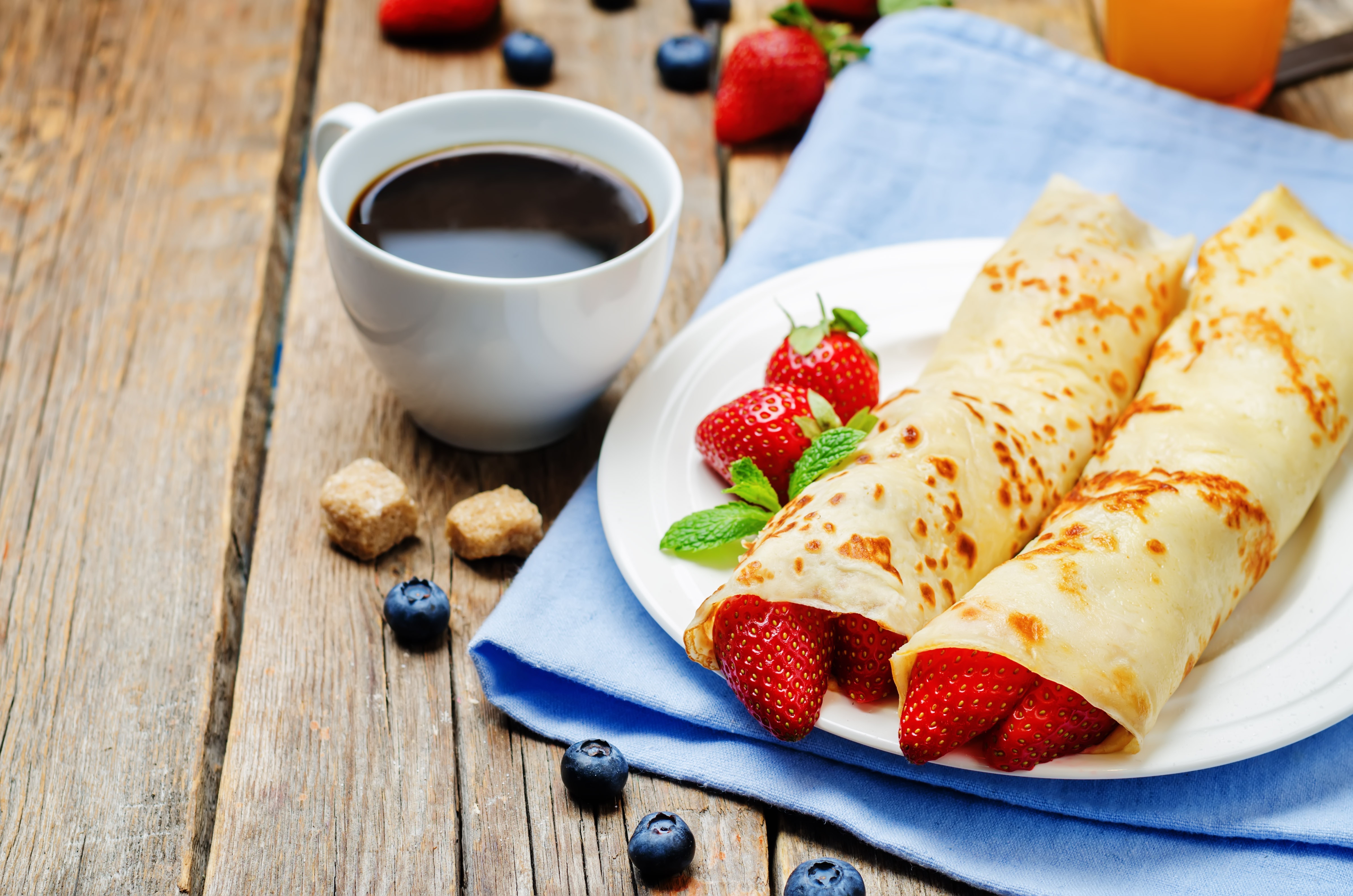 Berry Blueberry Breakfast Coffee Crepe Cup Fruit Still Life Strawberry 4787x3171